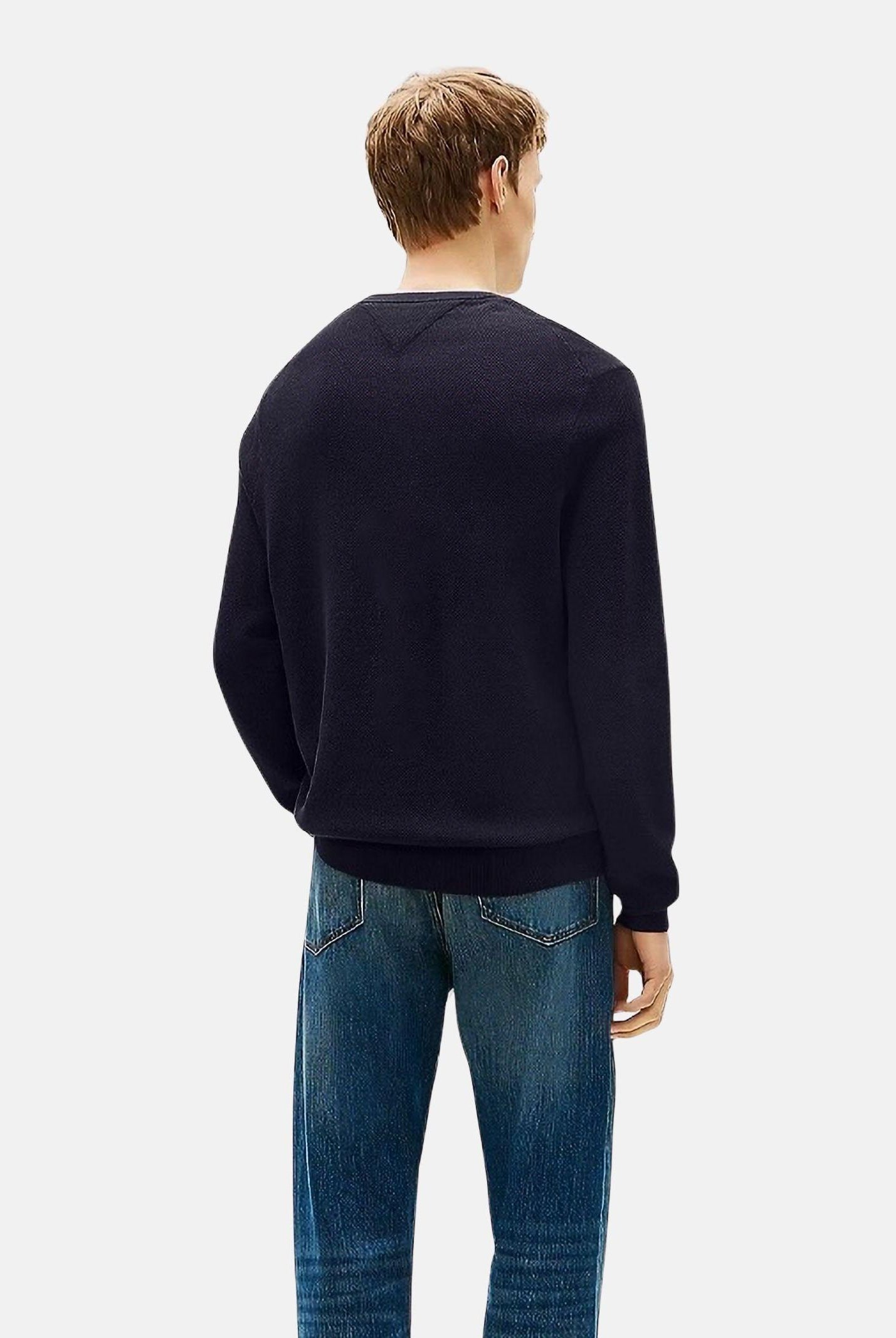 TOMMY HILFIGER Maglioncino girocollo blu da uomo con ricamo bandierina MW0MW36347 DW5 TOMMY HILFIGER