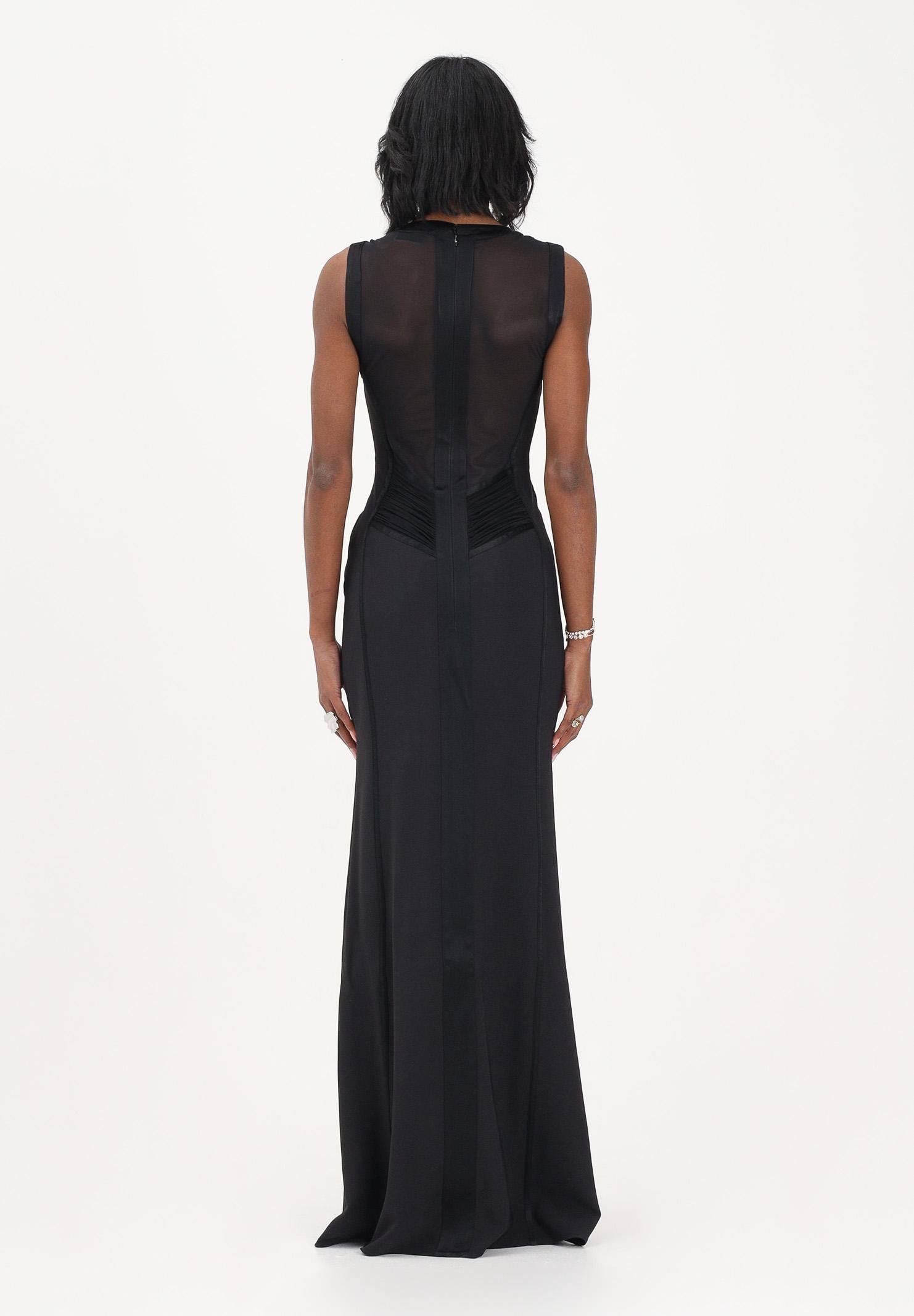 ELISABETTA FRANCHI Abito lungo nero da donna con inserti in rete trasparente ABR4362E2 110 ELISABETTA FRANCHI
