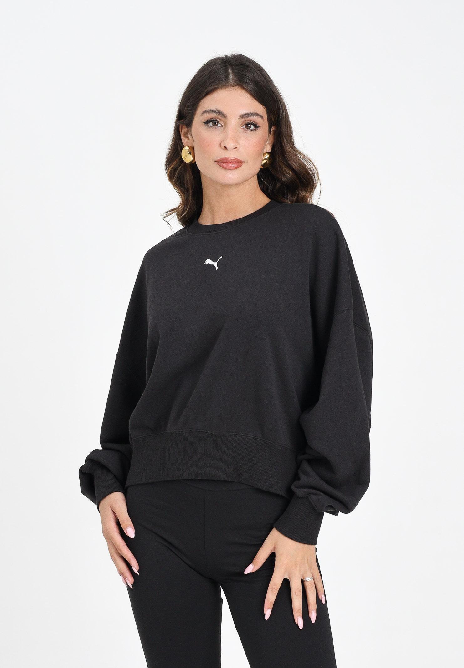 PUMA Felpa girocollo WARDROBE Essentials Oversized Crew nera da donna 629748 01 PUMA