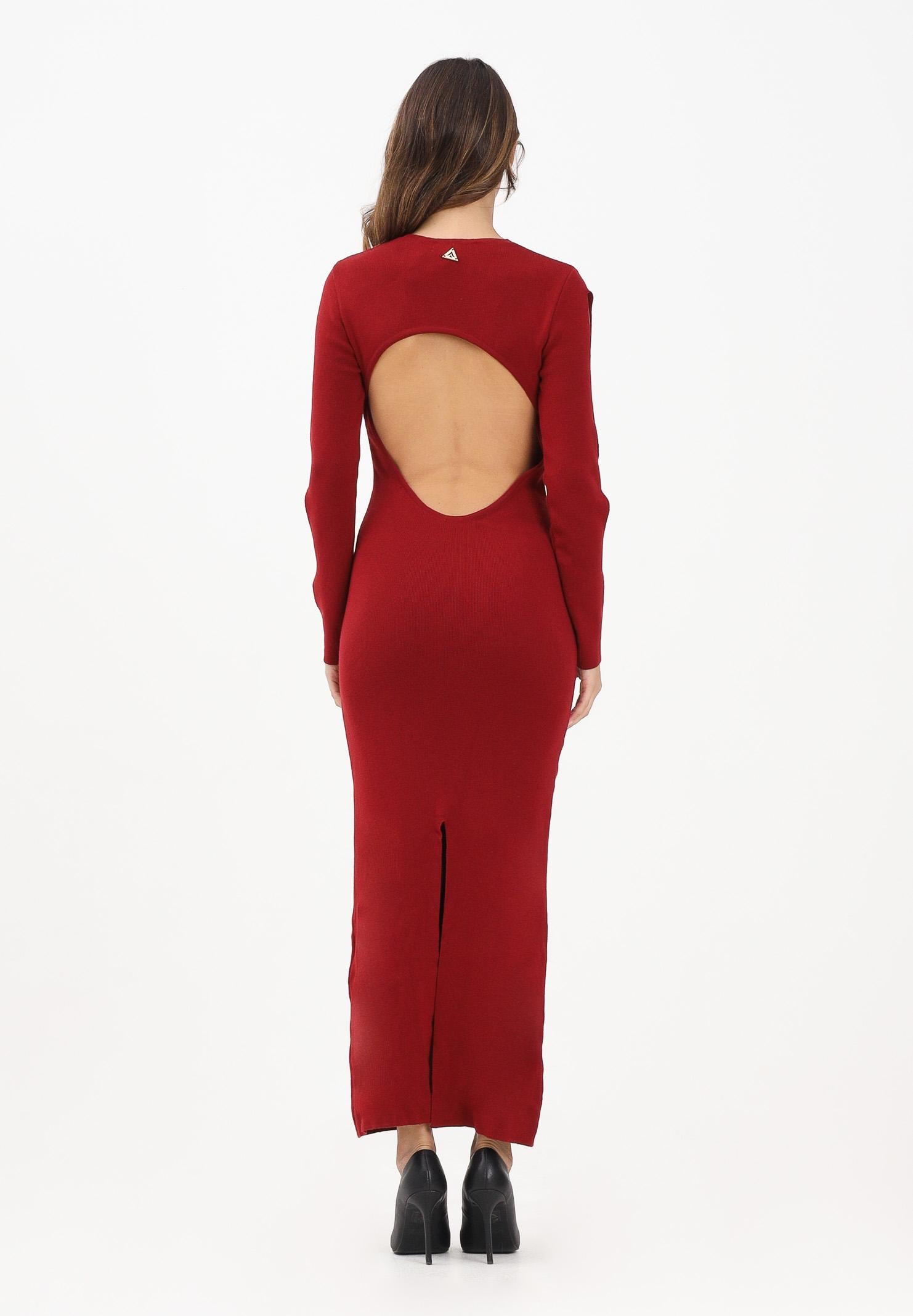 AKEP Abito lungo rosso da donna con dettaglio fori su maniche VSKD11034 V1 AKEP