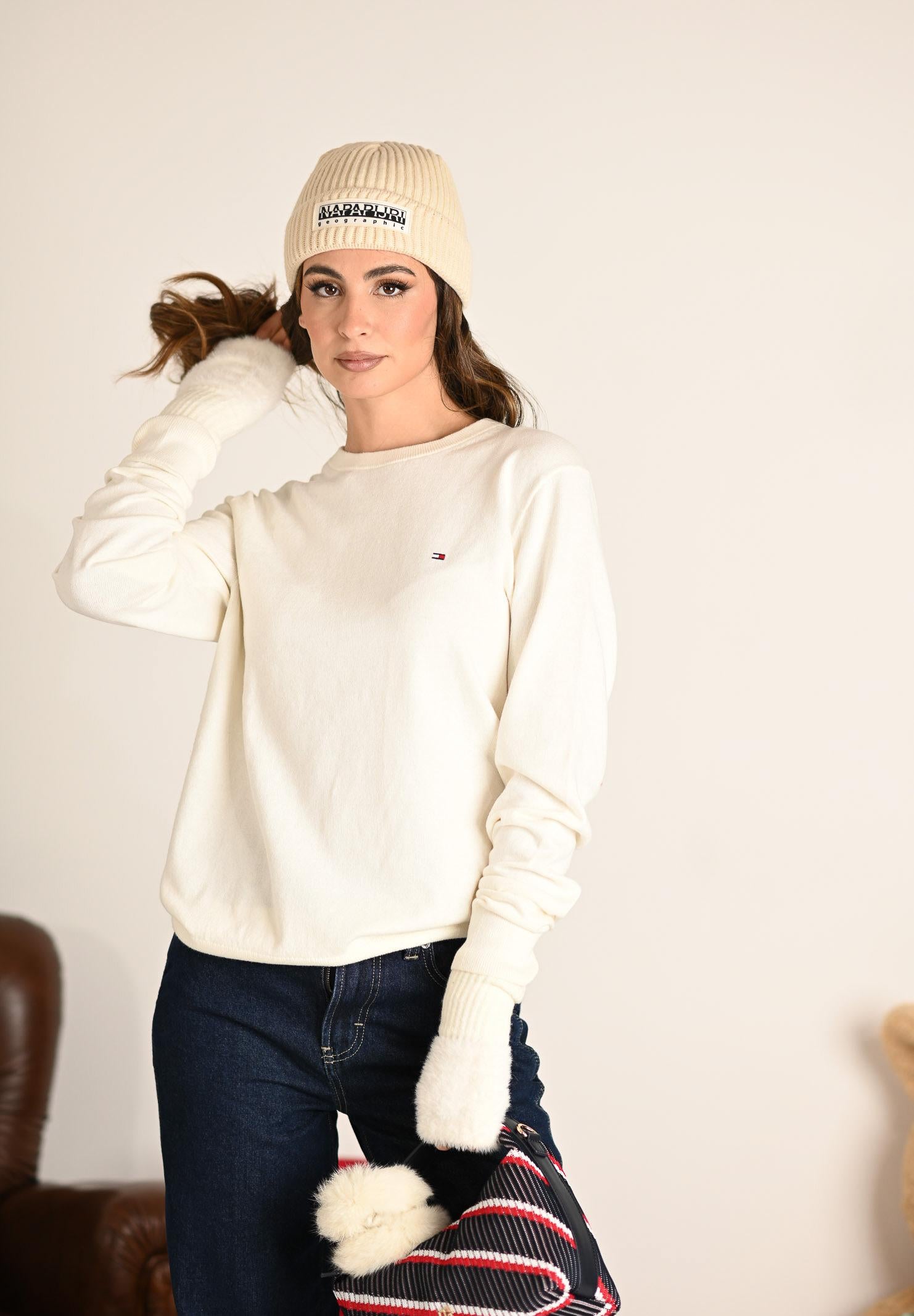 TOMMY HILFIGER Maglioncino girocollo panna da uomo con logo MW0MW28046Z00 . TOMMY HILFIGER