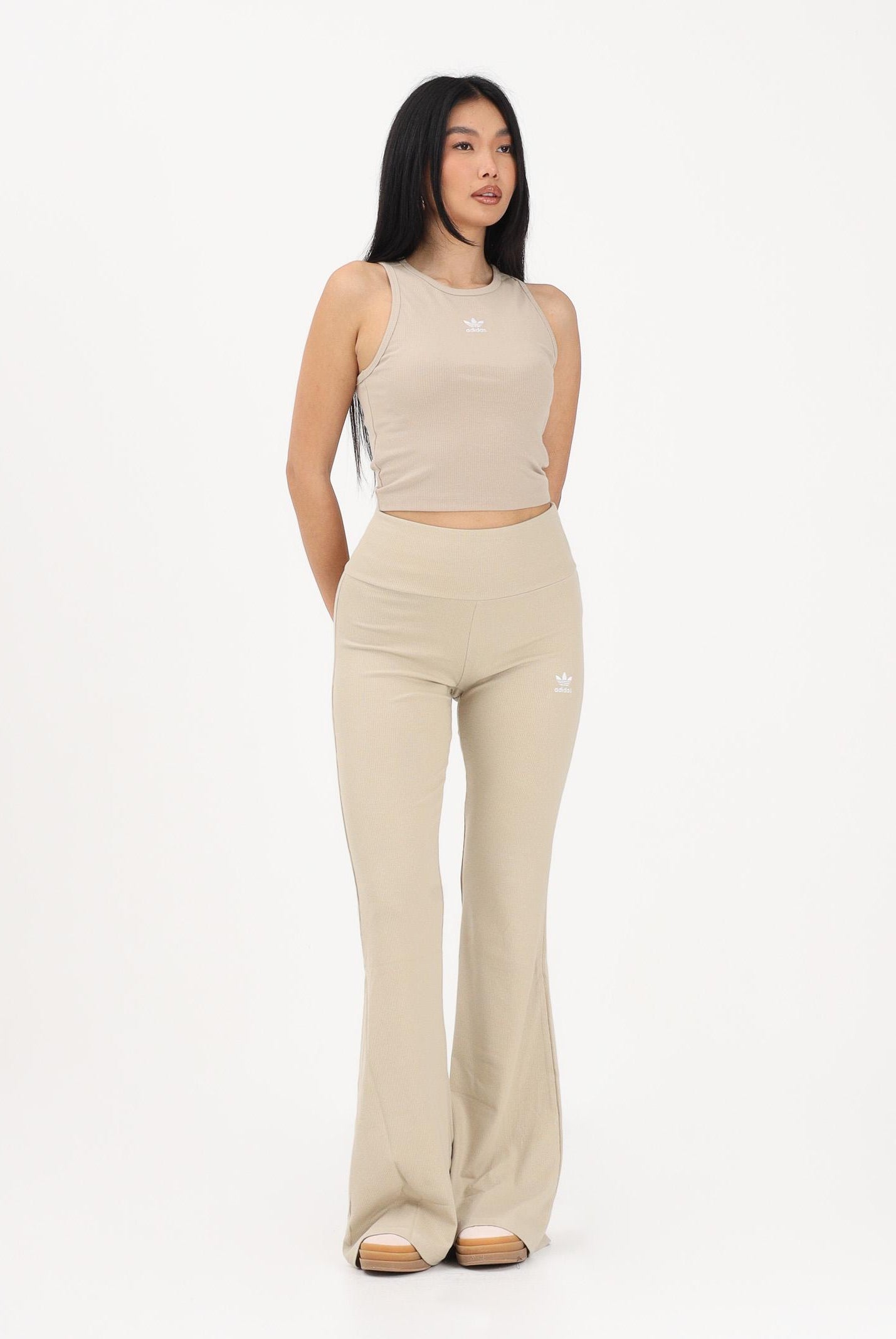 ADIDAS ORIGINALS Leggings Essentials Rib Flared beige da donna KD3850 . ADIDAS ORIGINALS