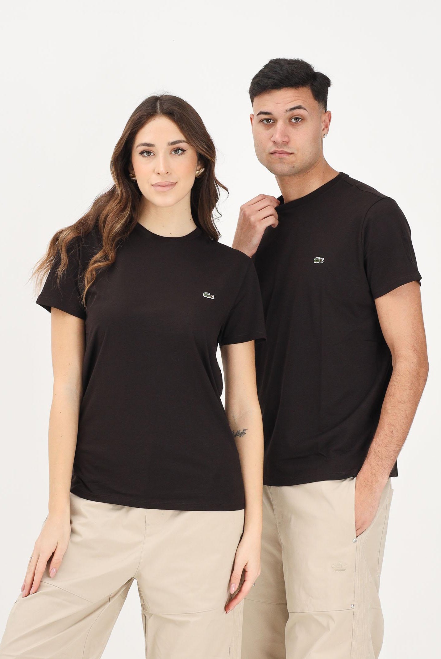 LACOSTE T-shirt a manica corta marrone per uomo e donna con patch logo TH6709 3LA LACOSTE