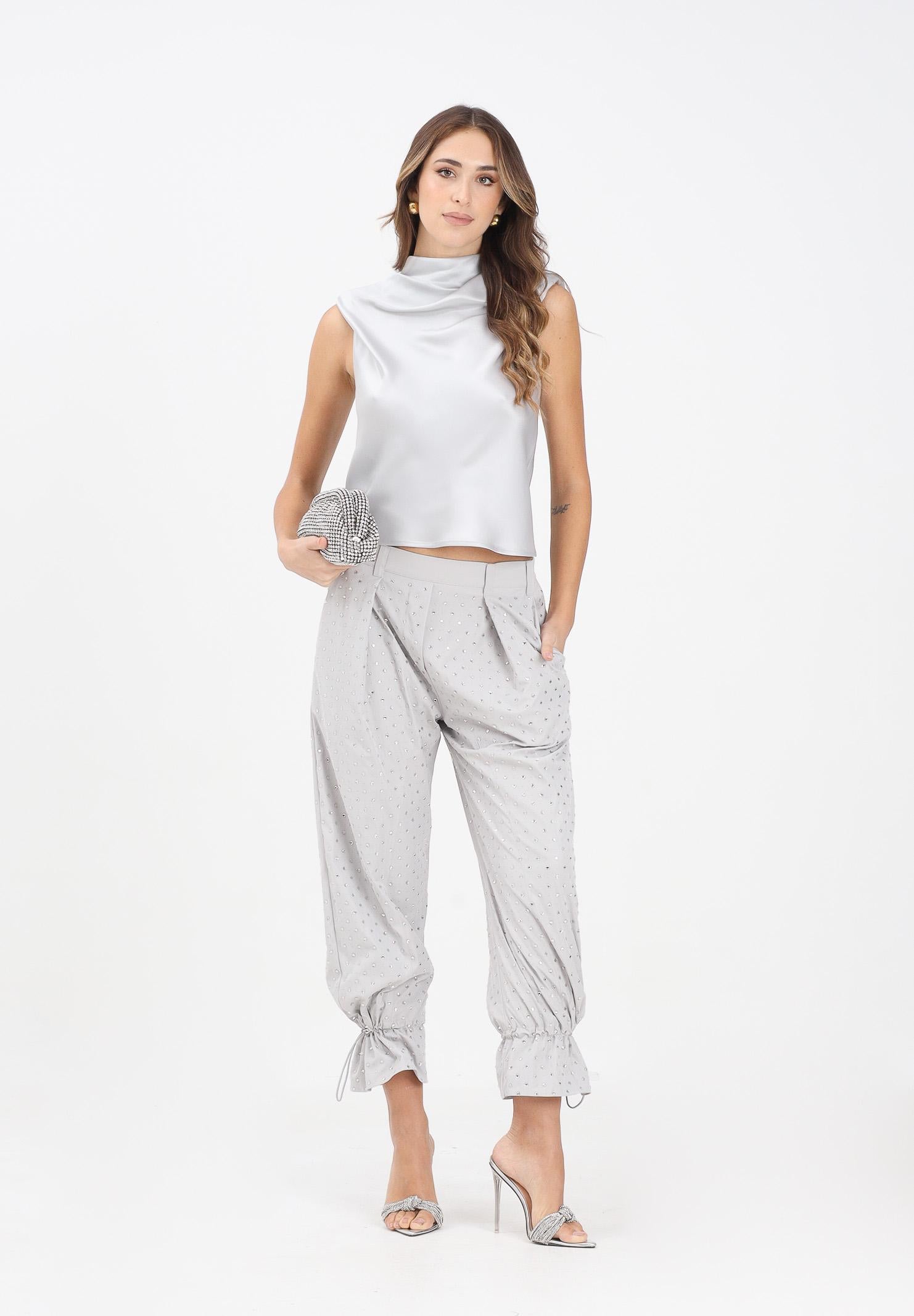PINKO Pantalone grigio da donna con strass e borchie 105984A2XX K14 PINKO