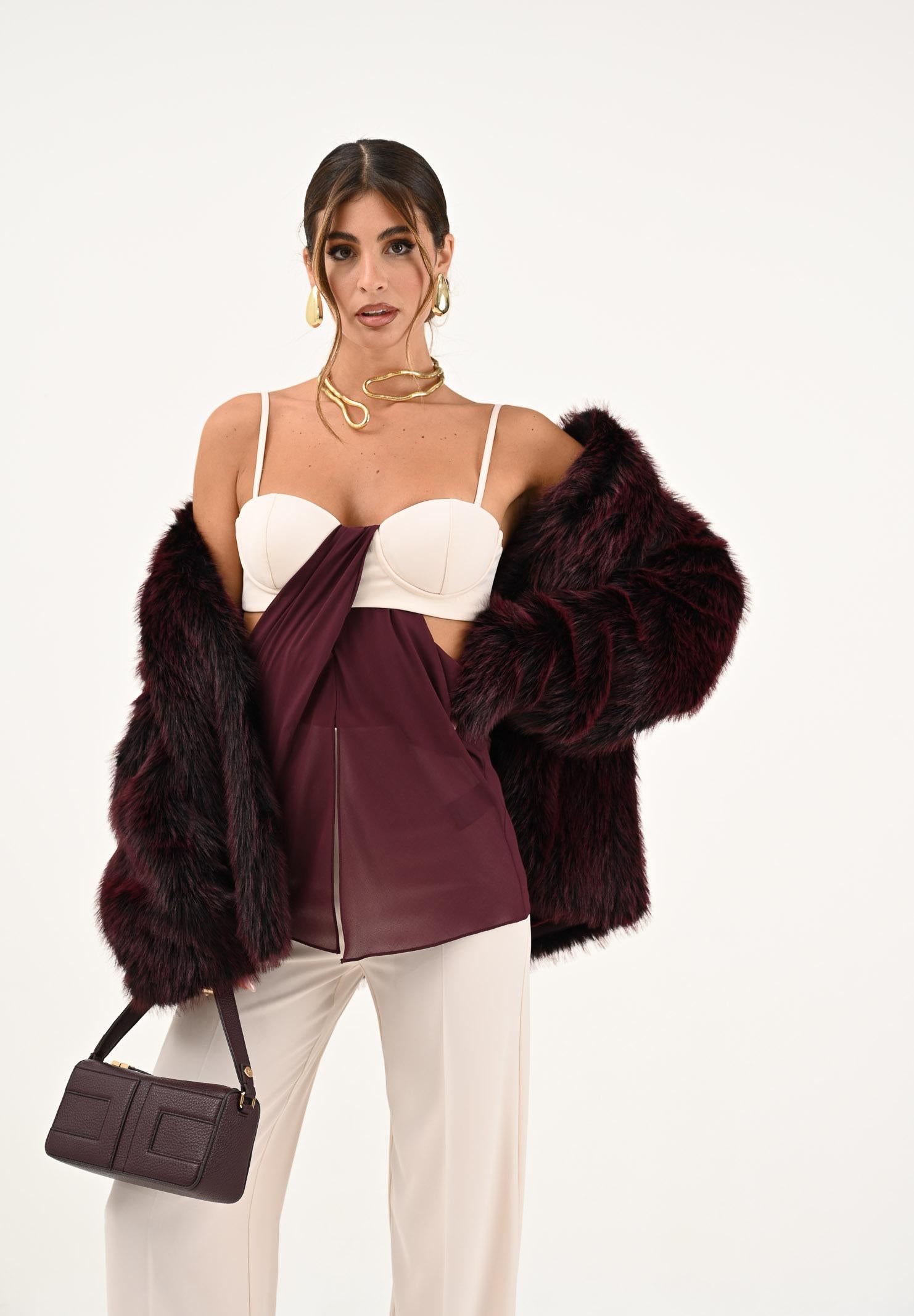 PATRIZIA PEPE Top con bustier panna e bordeaux da donna 8C0805A454 FG17 PATRIZIA PEPE