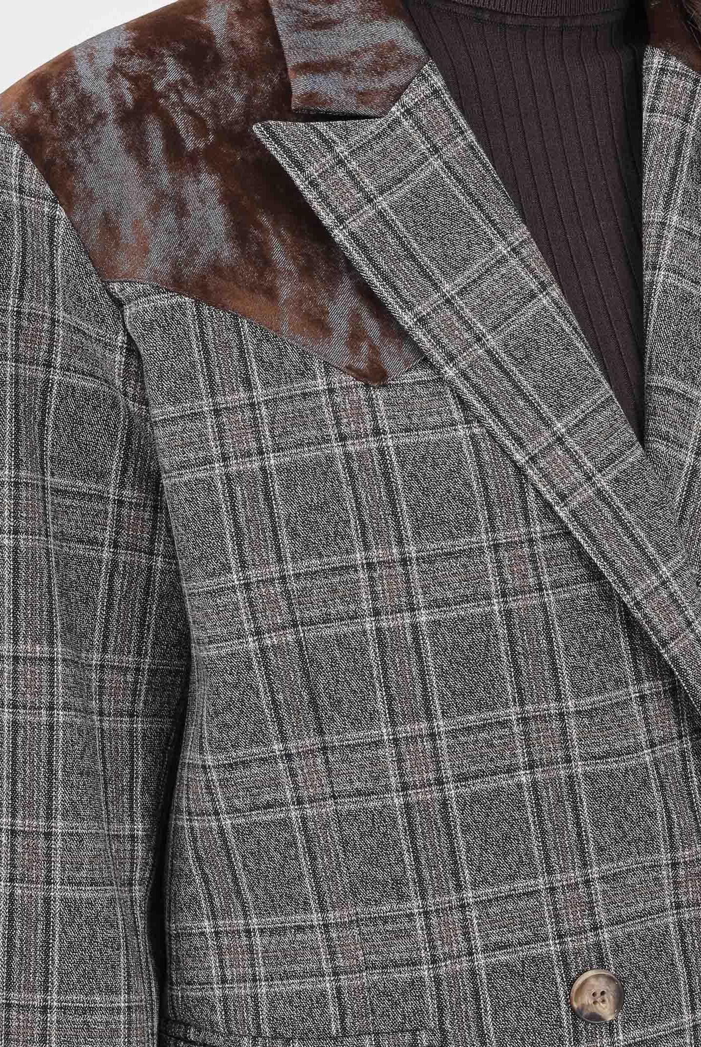 VICOLO Giacca doppiopetto da donna realizzata in tessuto a quadri principe di Galles nei toni del grigio e marrone TF1750 PR VICOLO