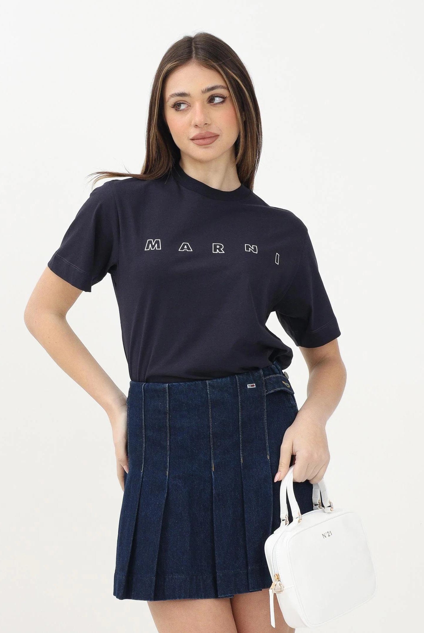 MARNI T-shirt a manica corta blu per donna, ragazzi e bambine con logo Marni Outline M01466M00RF 0M803 MARNI