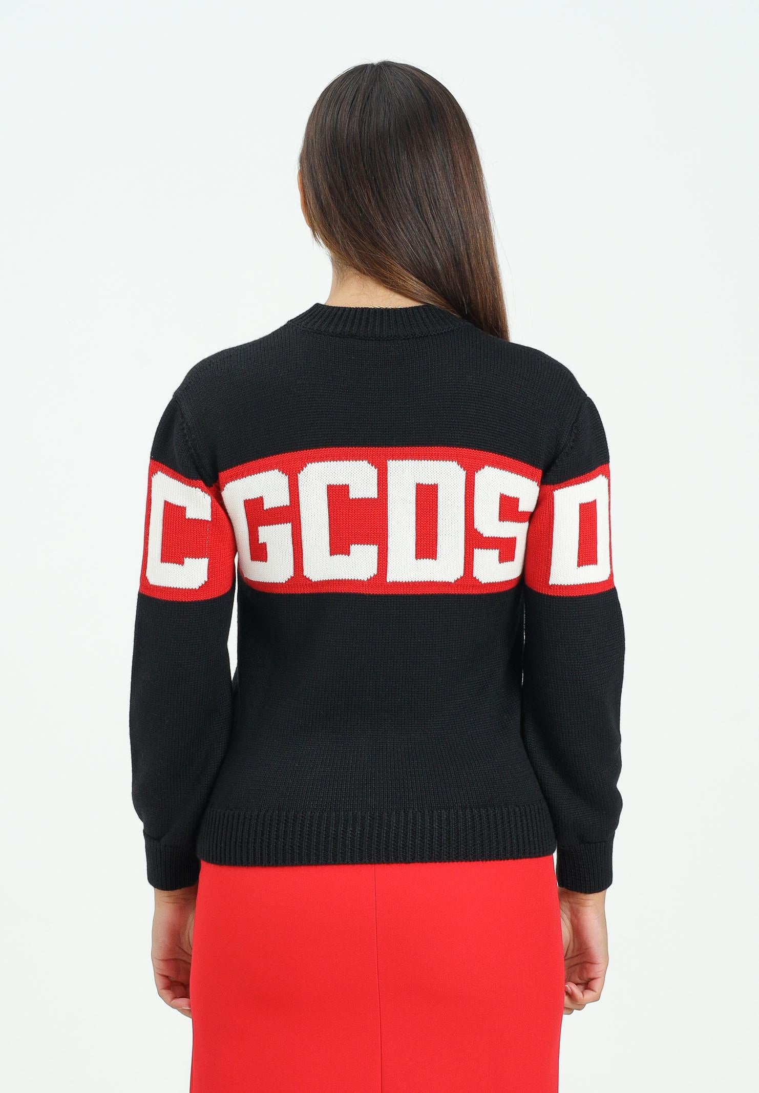 GCDS Maglioncino girocollo nero per donna, ragazzi e bambini con logo B2JU1526BA7 99 GCDS