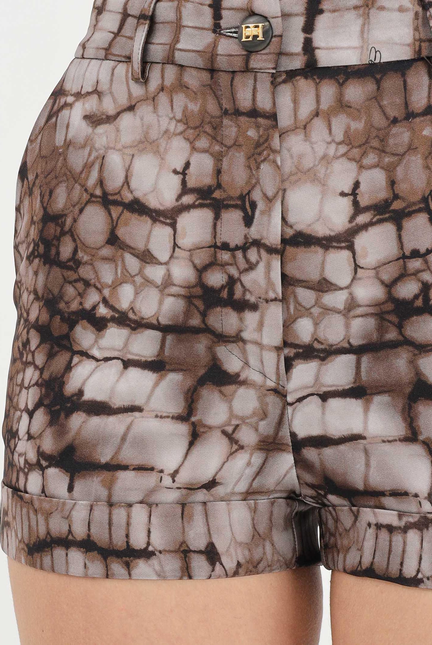 ELISABETTA FRANCHI Shorts cacao da donna con stampa alligatore<BR/> SH00361E2 644 ELISABETTA FRANCHI