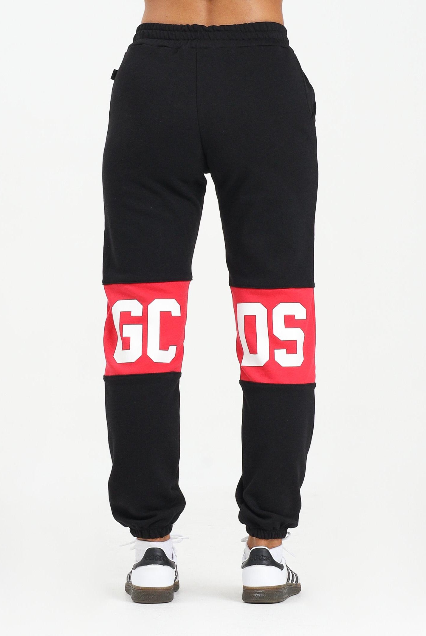 GCDS Pantalone sportivo nero per donna, ragazzi e bambini con fascia a contrasto e logo B2JU3017BA2 99 GCDS