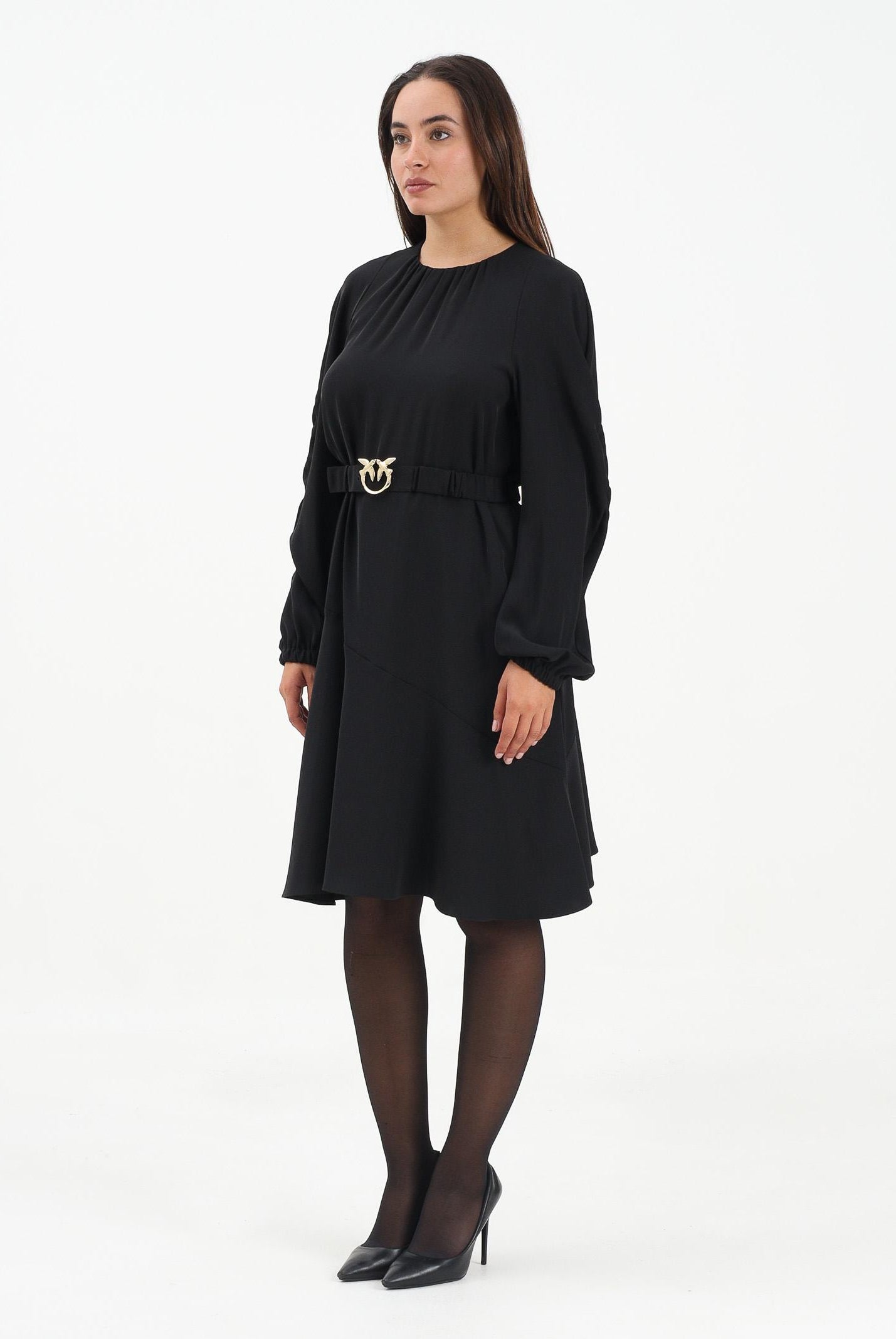 PINKO Abito longuette nero da donna con cintura Love Birds 105727A2U2 Z99 PINKO