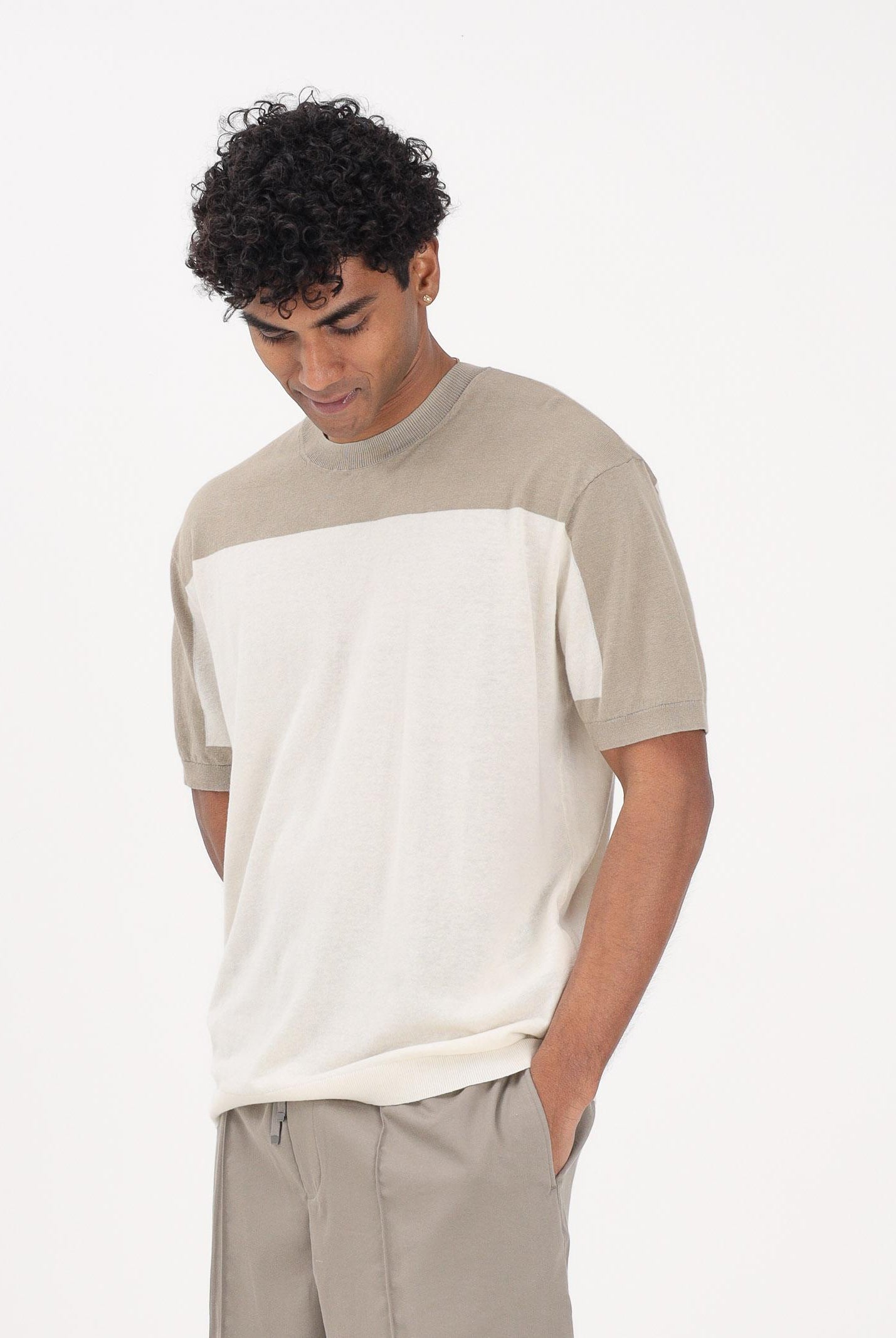 ARMANI EXCHANGE Maglia girocollo a manica corta panna e fango da uomo XM002153AF22062 M1297 ARMANI EXCHANGE