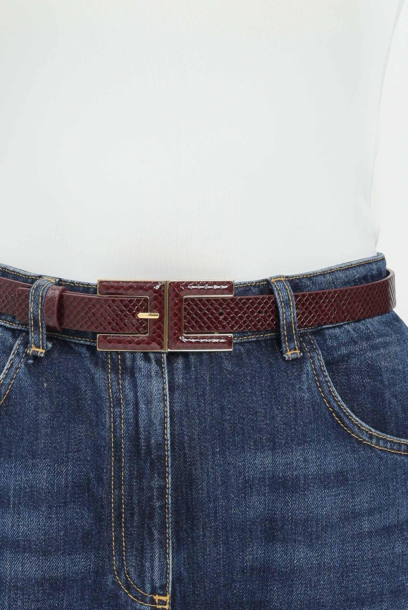 ELISABETTA FRANCHI Cintura bordeaux da donna realizzata con effetto pitonato CT58S57E2 EA4 ELISABETTA FRANCHI