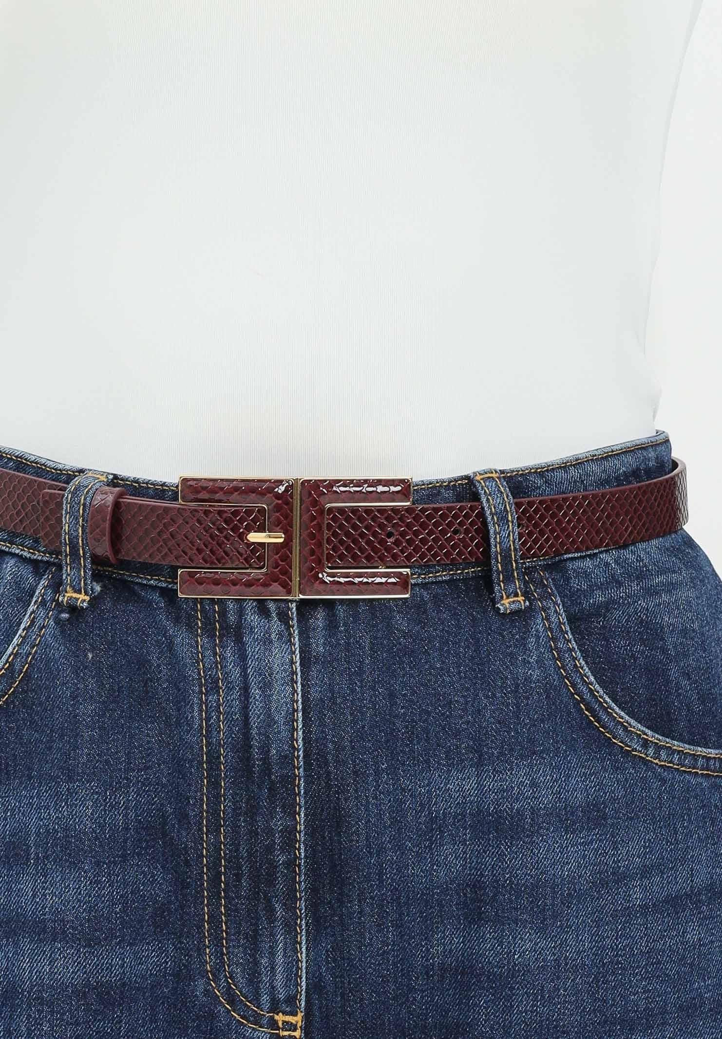 ELISABETTA FRANCHI Cintura bordeaux da donna realizzata con effetto pitonato CT58S57E2 EA4 ELISABETTA FRANCHI