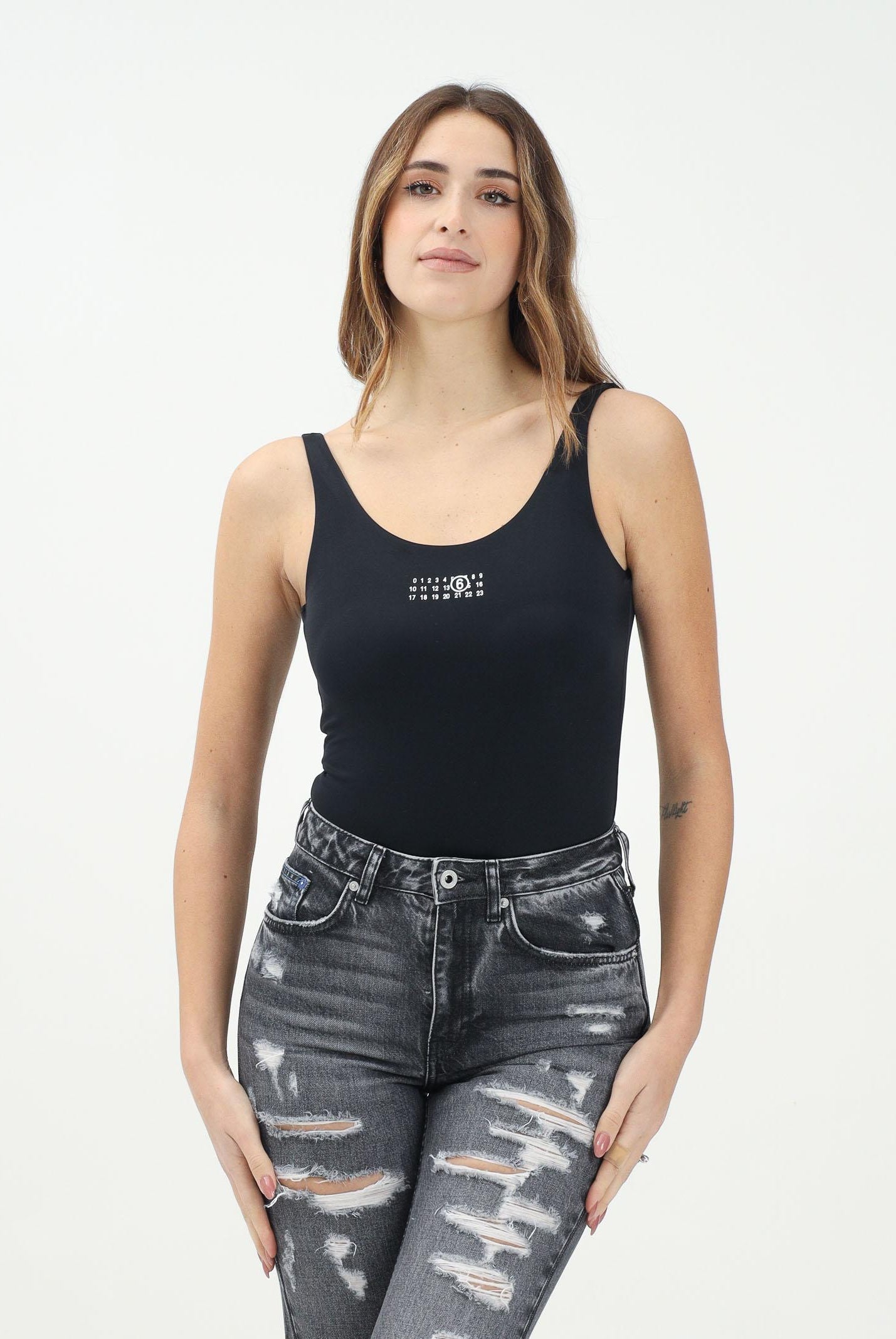 MAISON MARGIELA Costume intero nero per donna e bambina con stampa Numeric M60568MM00P M6900 MAISON MARGIELA