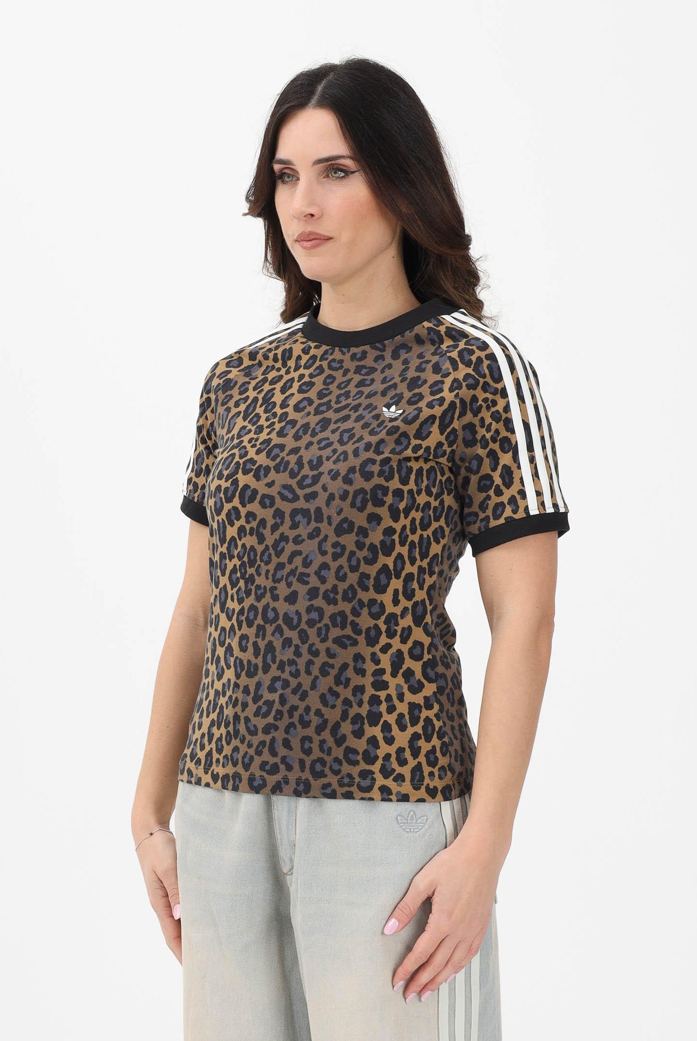 ADIDAS ORIGINALS T-shirt a manica corta Leopard Cali beige da donna JW7304 . ADIDAS ORIGINALS
