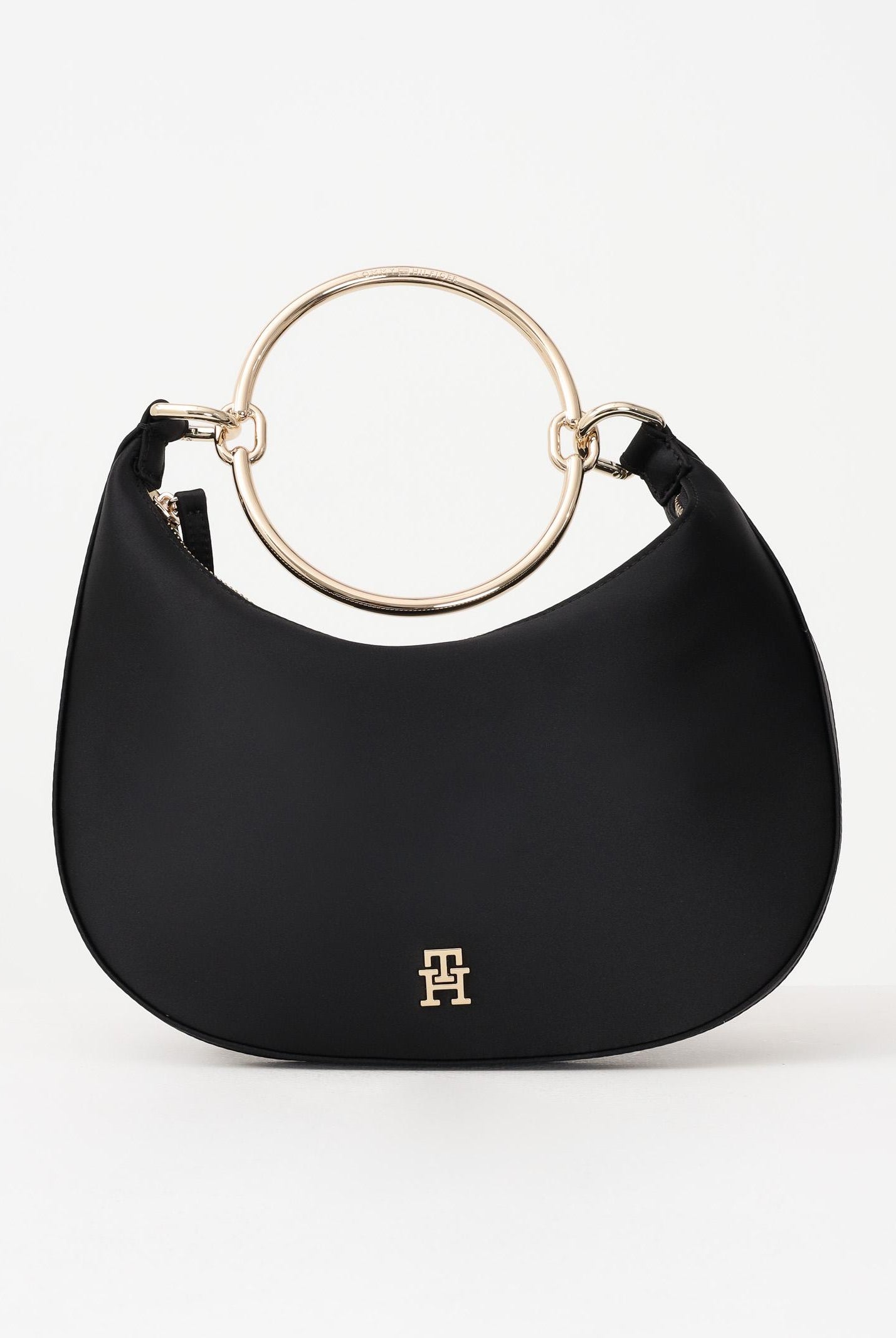 TOMMY HILFIGER Borsa hobo in raso nero da donna AW0AW18236 BDS TOMMY HILFIGER