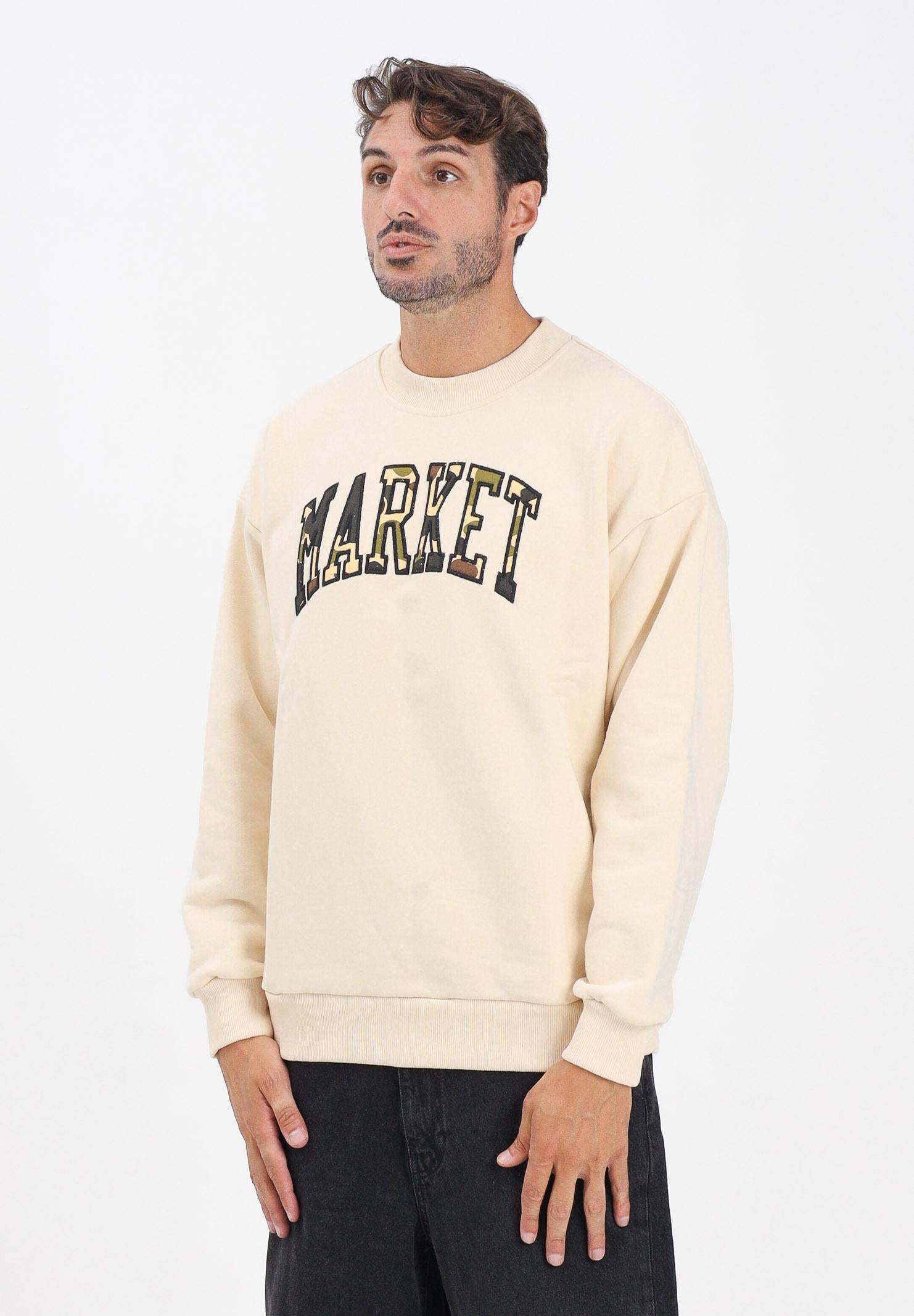MARKET Felpa girocollo beige da uomo con logo camouflage F5MKMASW036 012 MarKET