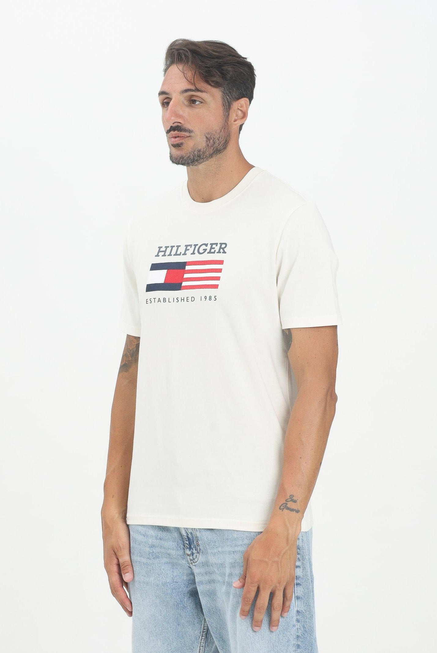 TOMMY HILFIGER T-shirt a manica corta panna da uomo con logo MW0MW39843Z00 TOMMY HILFIGER