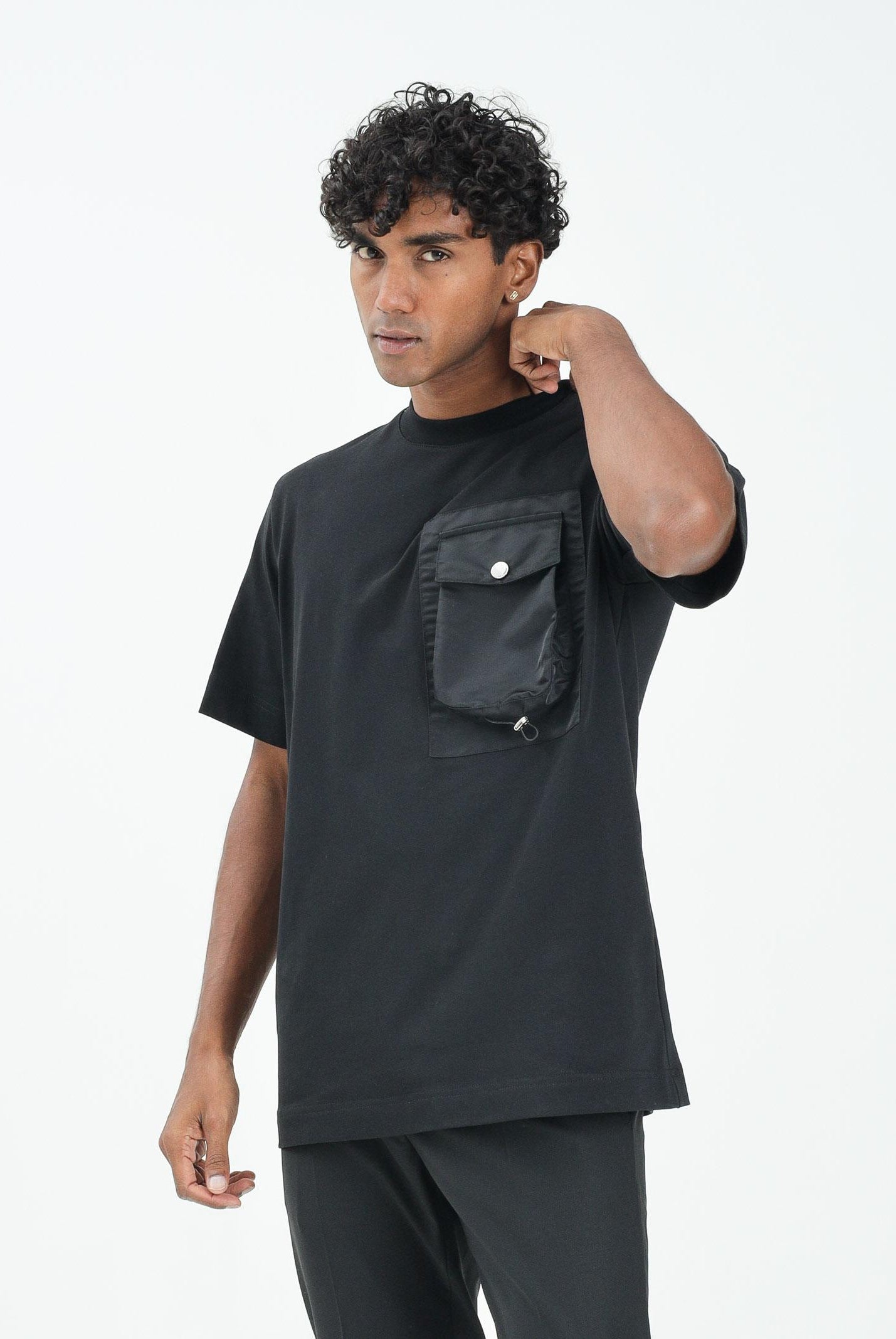 YES LONDON T-shirt a manica corta nera da uomo con tasca cargo XM4231 NE YES LONDON