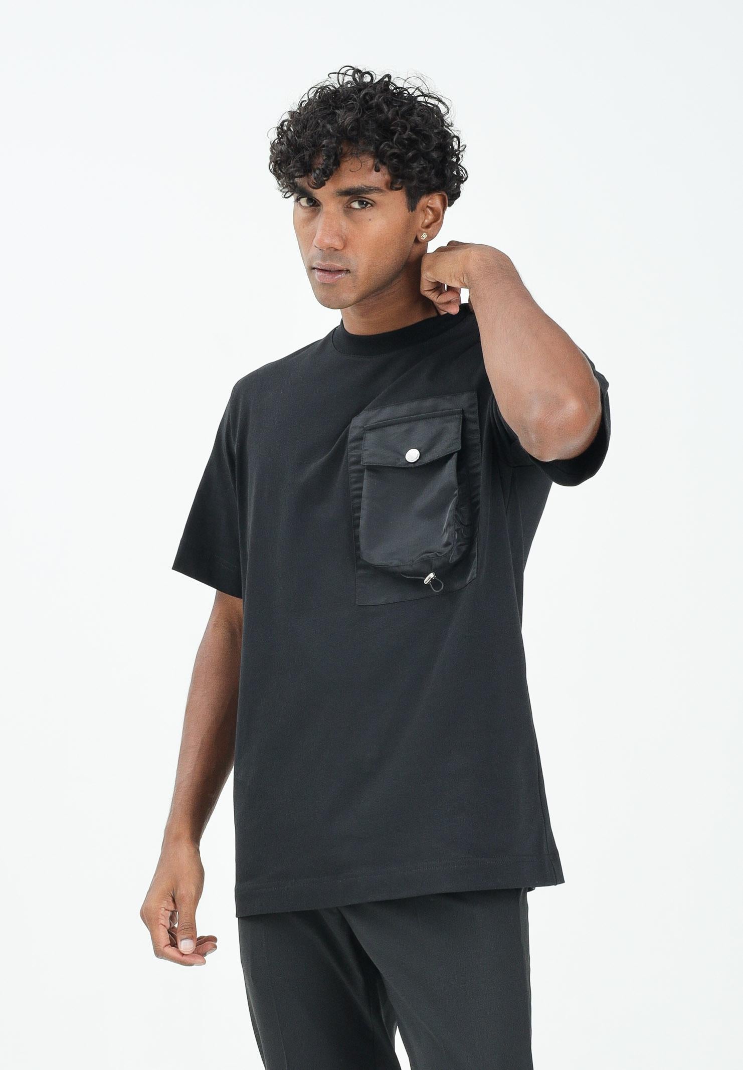 YES LONDON T-shirt a manica corta nera da uomo con tasca cargo XM4231 NE YES LONDON