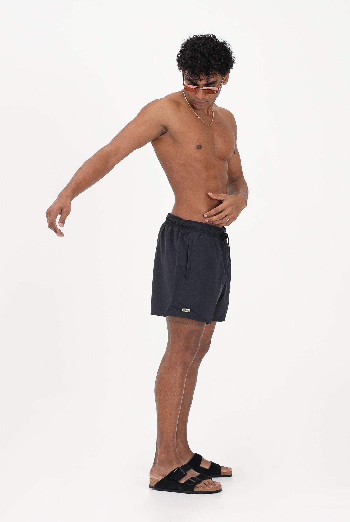 LACOSTE Shorts mare nero da uomo con patch logo MH6270 964 LACOSTE