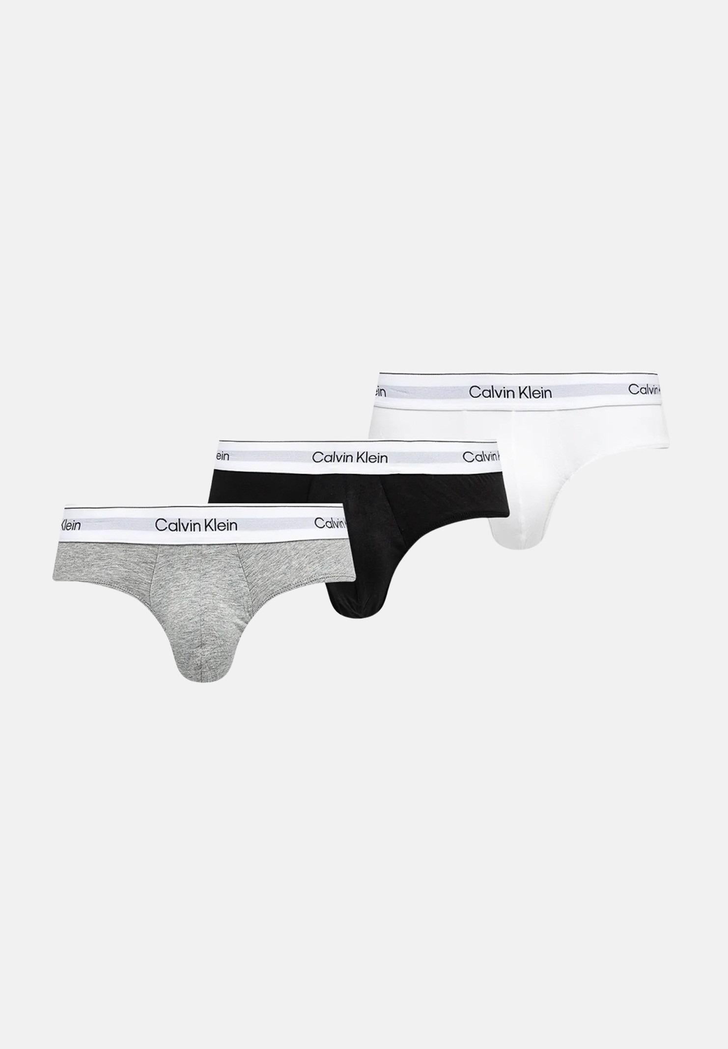 CALVIN KLEIN Slip (3 paia) bianco, grigio e nero da uomo con logo LV00NB4388 MP1 CALVIN KLEIN