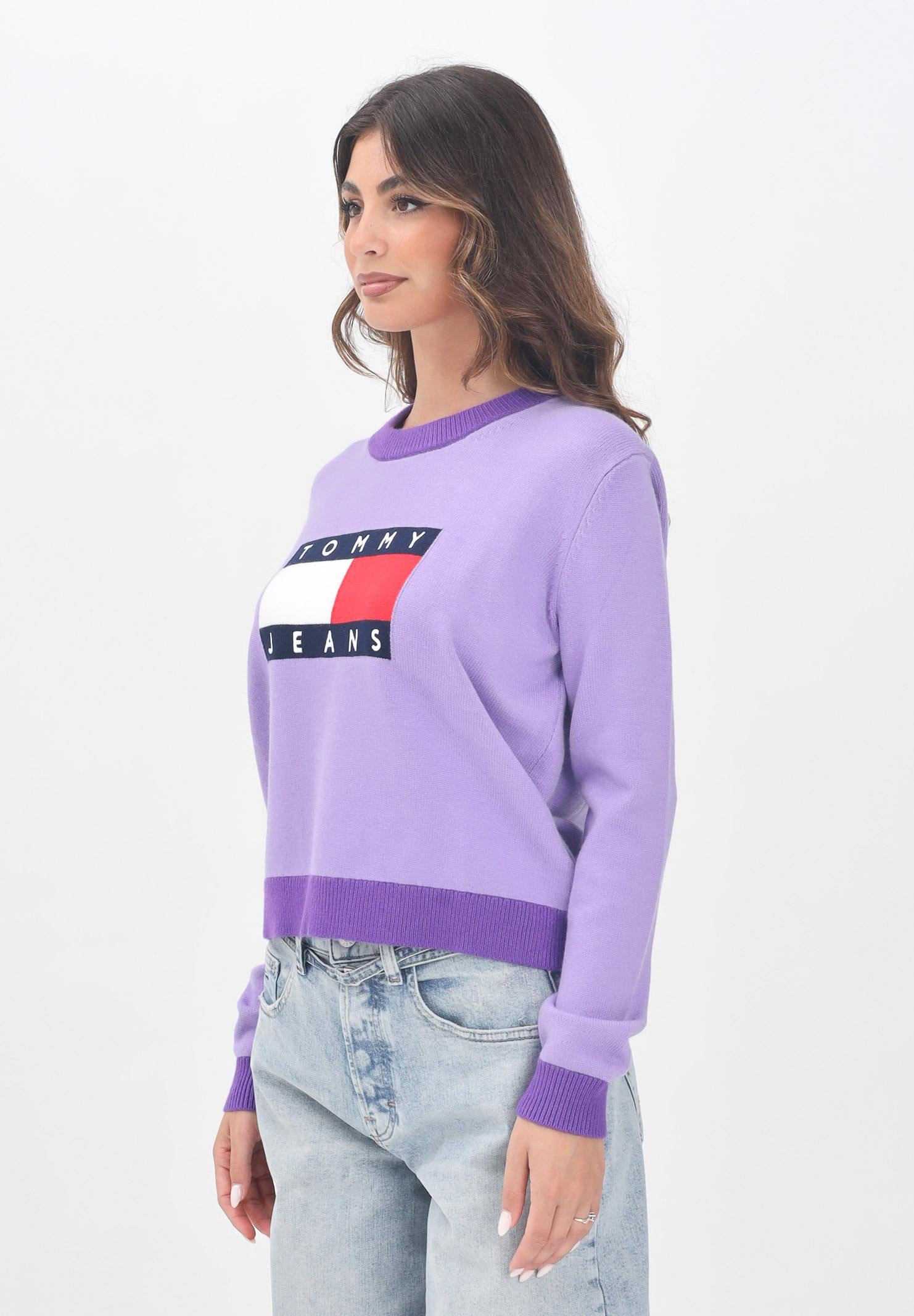 TOMMY JEANS Maglioncino girocollo viola da donna con logo DW0DW20970W0E TOMMY JEANS