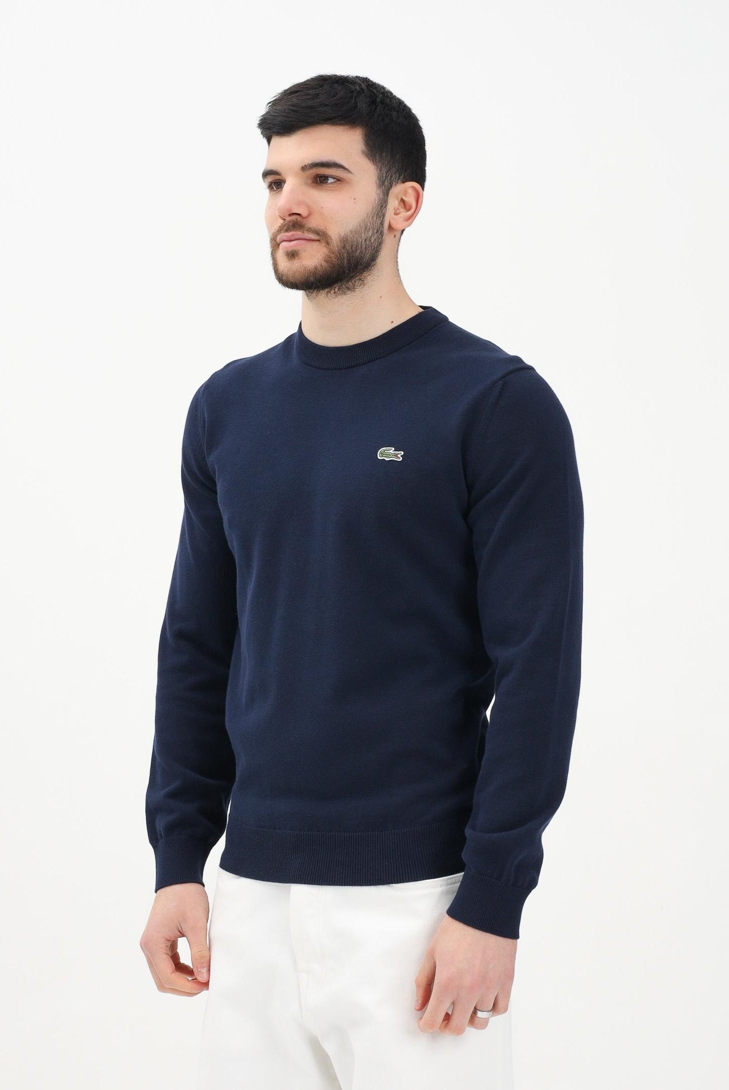 LACOSTE Maglioncino girocollo blu da uomo con patch logo AH1985 166 LACOSTE