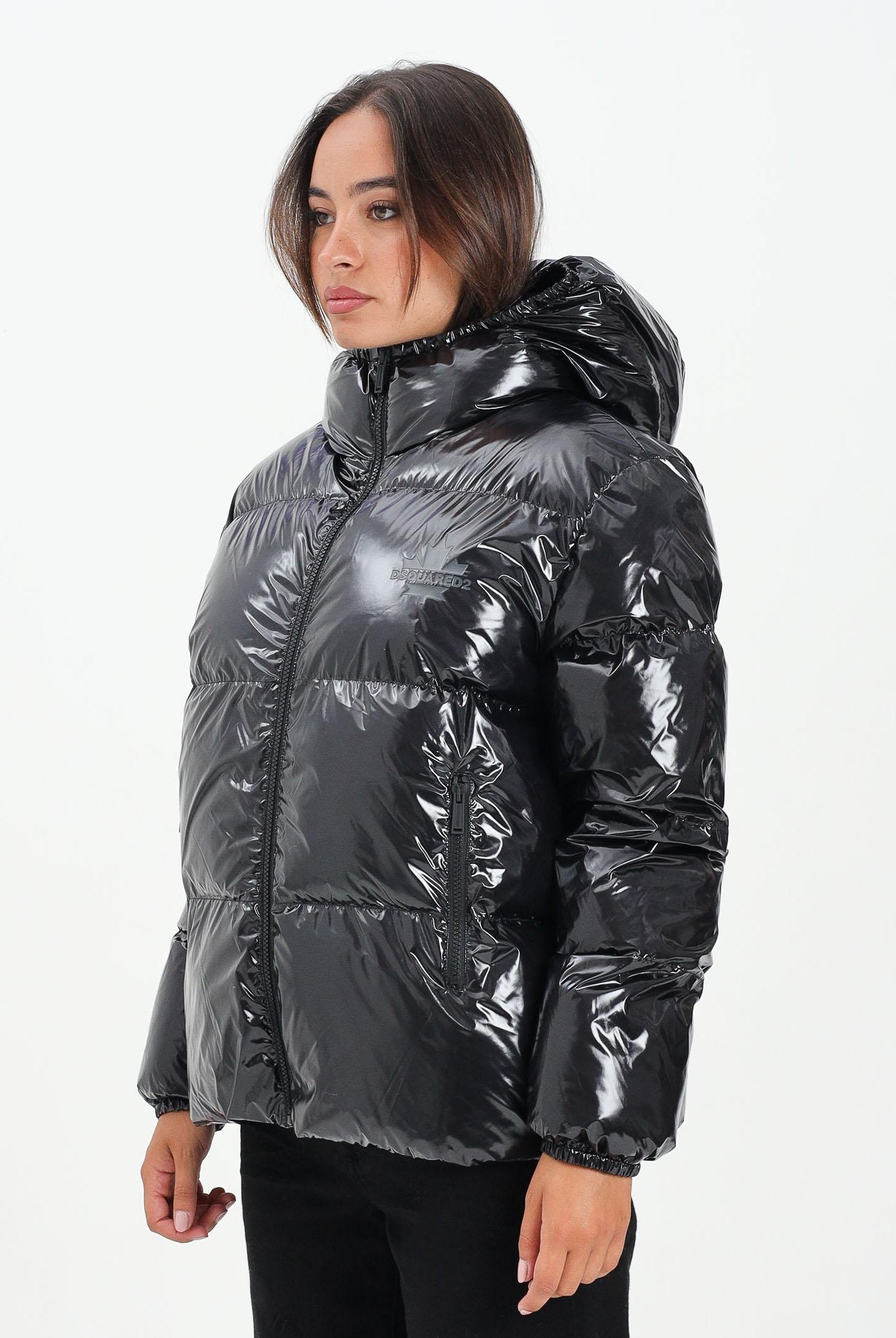 DSQUARED2 Piumino nero per donna, ragazzi e bambini con logo Maple Leaf DQ3042D0ADY DQ900 DSQUARED2