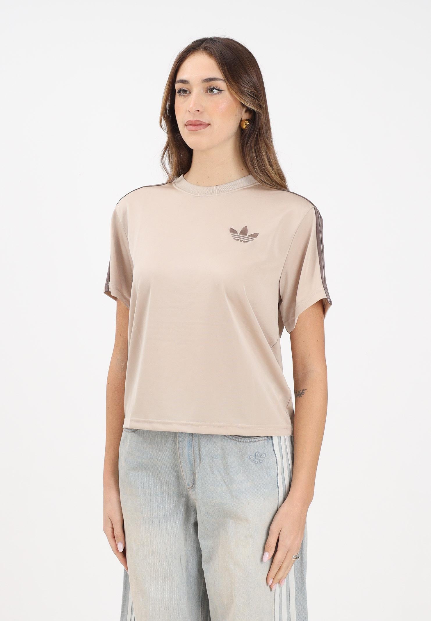 ADIDAS ORIGINALS T-shirt a manica corta beige da donna con logo KD1348 . ADIDAS ORIGINALS
