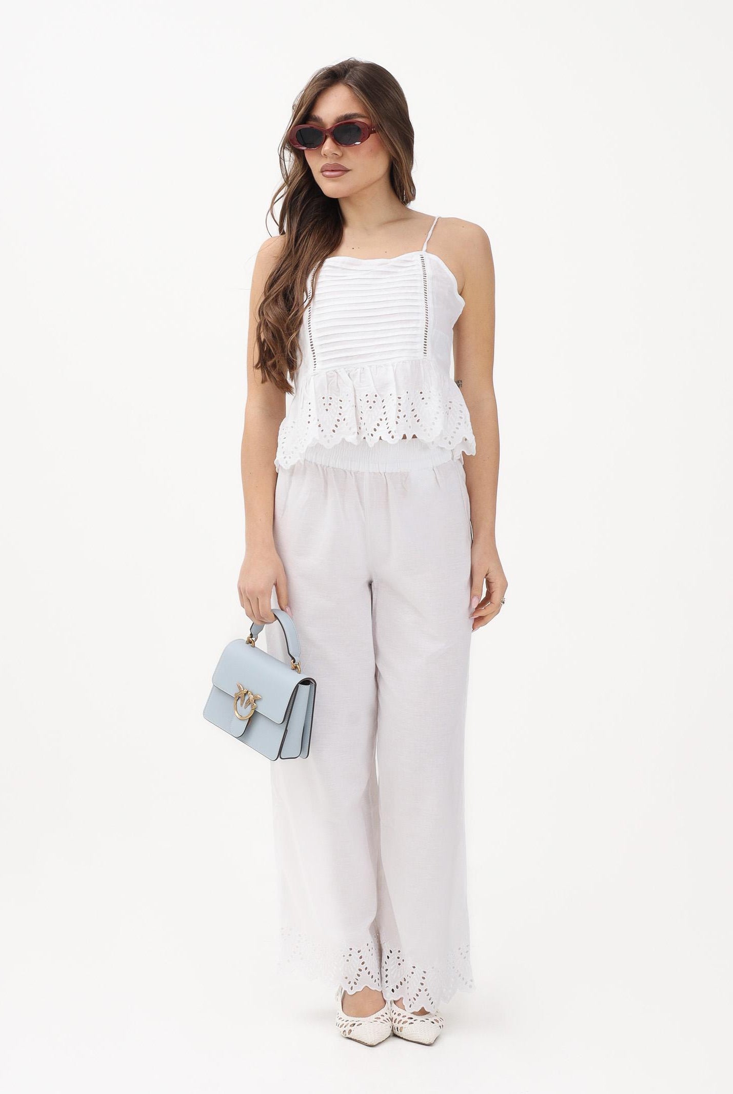 ONLY Pantalone bianco da donna con fondo ricamato 15343184 BRWI ONLY