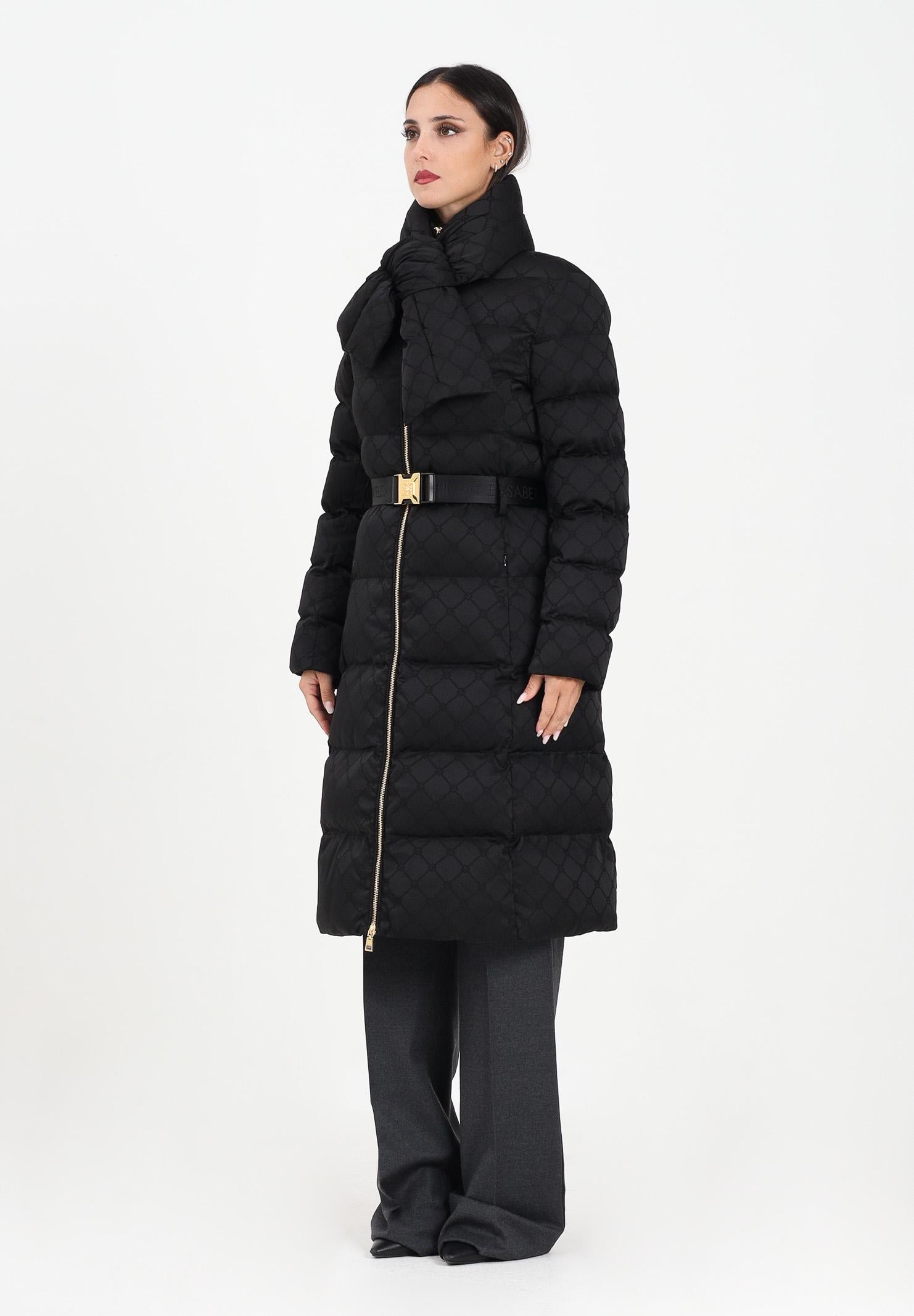 ELISABETTA FRANCHI Piumino lungo nero da donna in tessuto vela jacquard<BR/> PI84D56E2 110 ELISABETTA FRANCHI