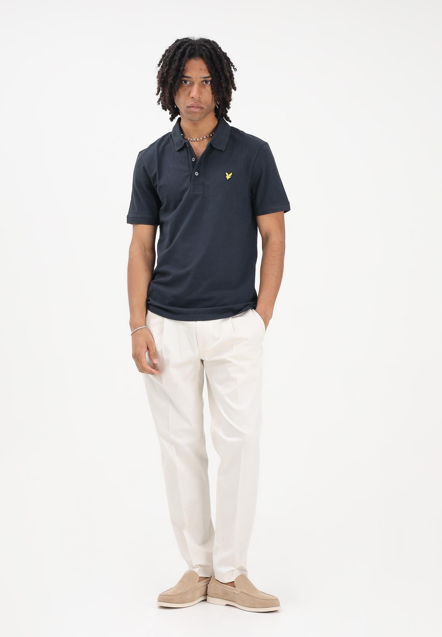 LYLE & SCOTT Polo a manica corta blu da uomo con patch logo golden eagle SP400VOG Z271 LYLE & SCOTT