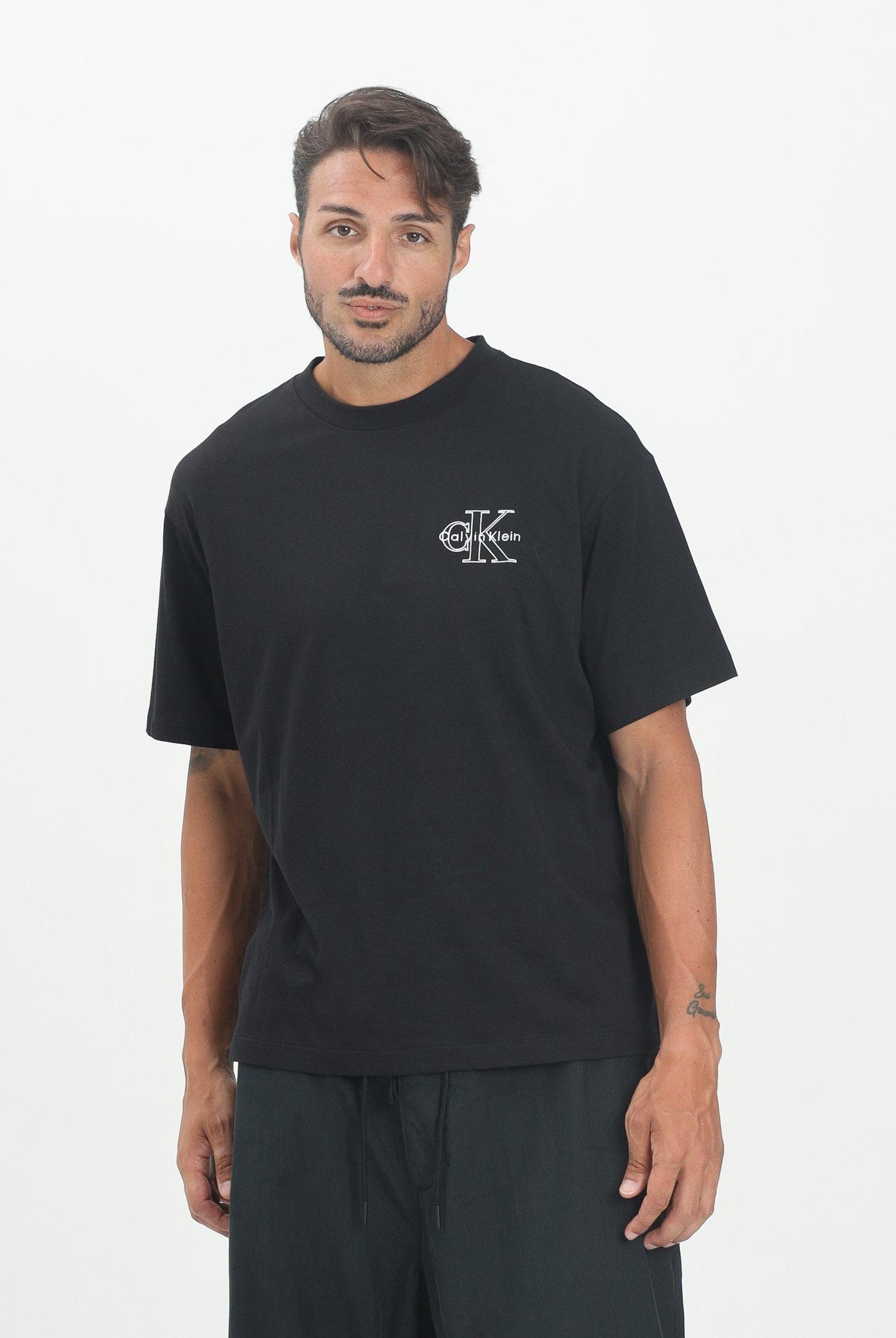 CALVIN KLEIN JEANS T-shirt a manica corta nera da uomo con logo LV04RC856GUB1  CALVIN KLEIN JEANS