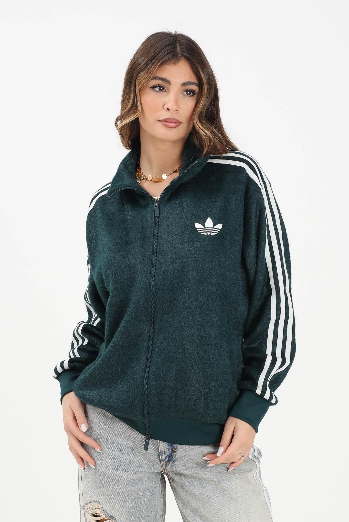 ADIDAS ORIGINALS Felpa con zip MOHAIR FIREBIRD LOOSE verde da donna KS7777 ADIDAS ORIGINALS
