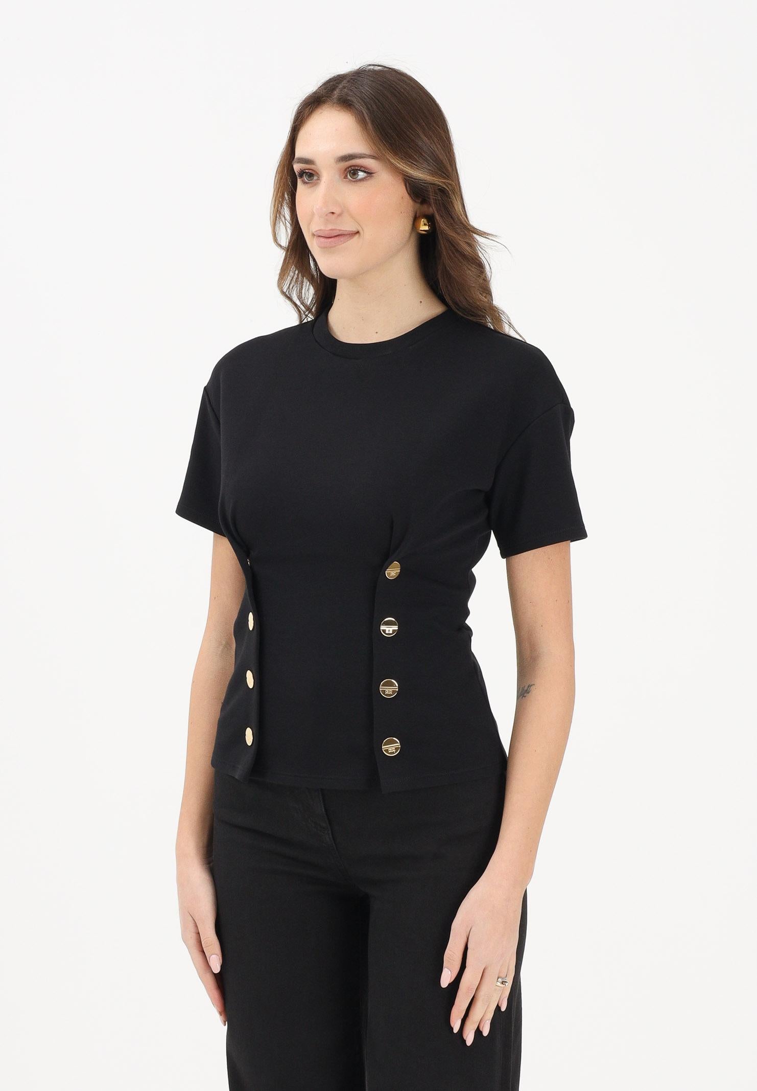 ELISABETTA FRANCHI T-shirt a manica corta nera da donna con applicazioni di bottoni decorativi MA00461E2 110 ELISABETTA FRANCHI