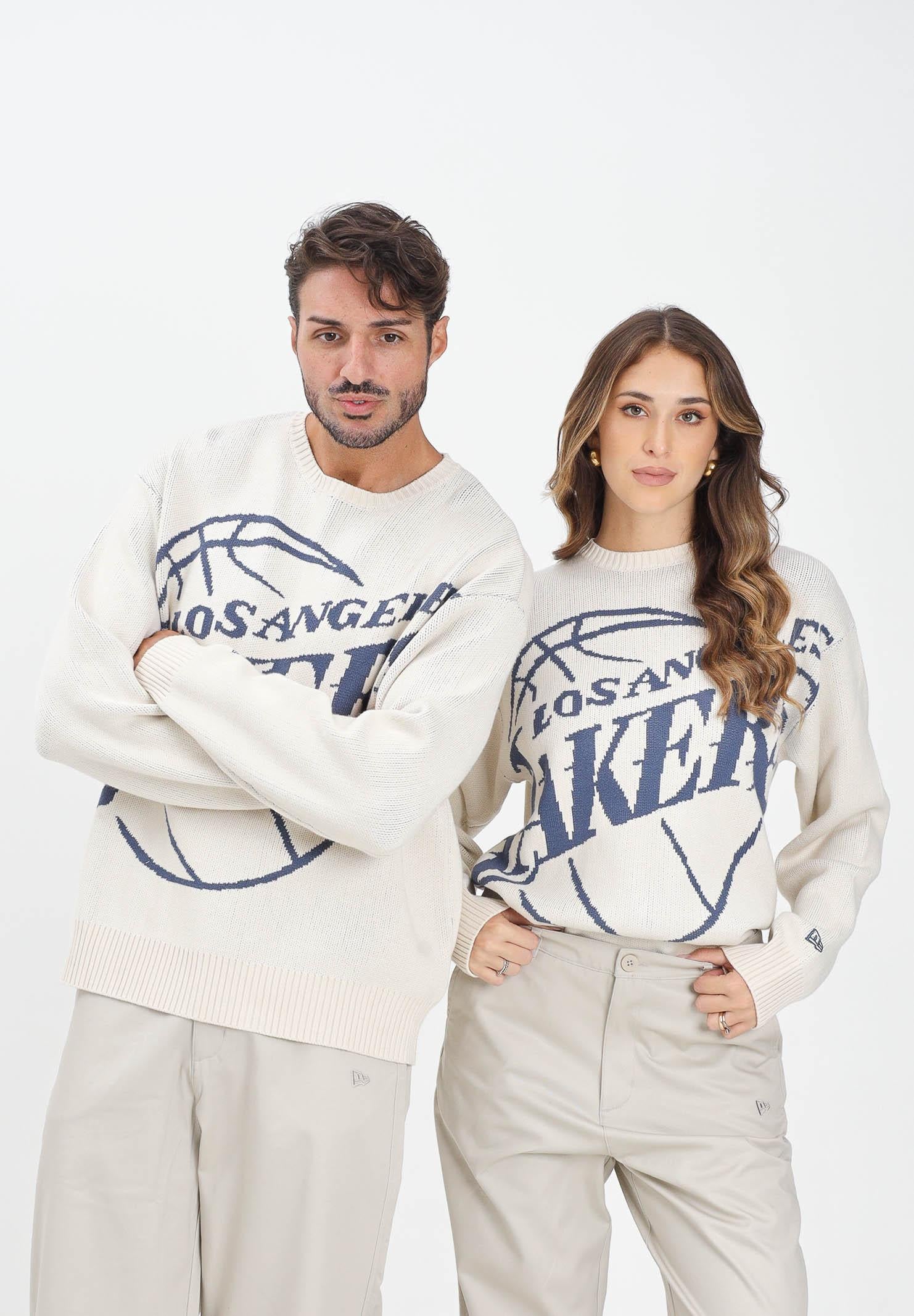 NEW ERA Maglione girocollo Oversized LA Lakers NBA Knit panna per uomo e donna 60684350 NEW ERA