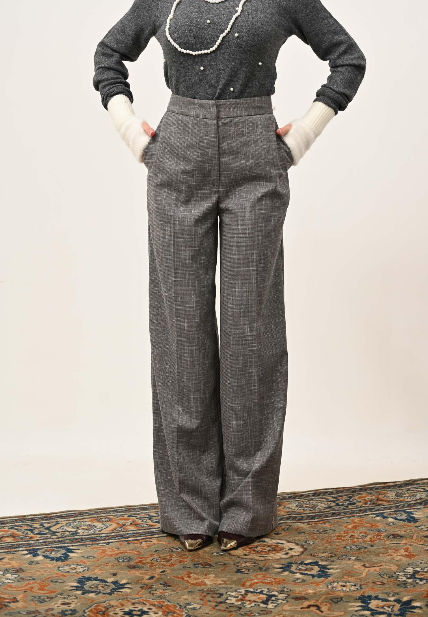 SIMONA CORSELLINI Pantalone elegante grigio da donna con motivo gessato incrociato A25CPPA015S1-C00298 V0000 SIMONA CORSELLINI