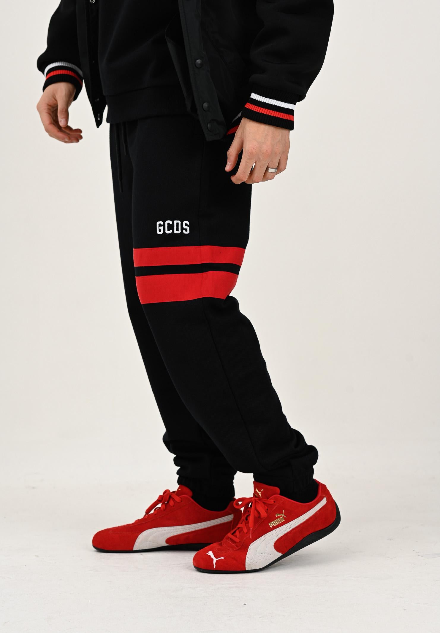 GCDS Pantalone sportivo nero per uomo e donna con dettagli a contrasto B1XM3002JI0 99 GCDS