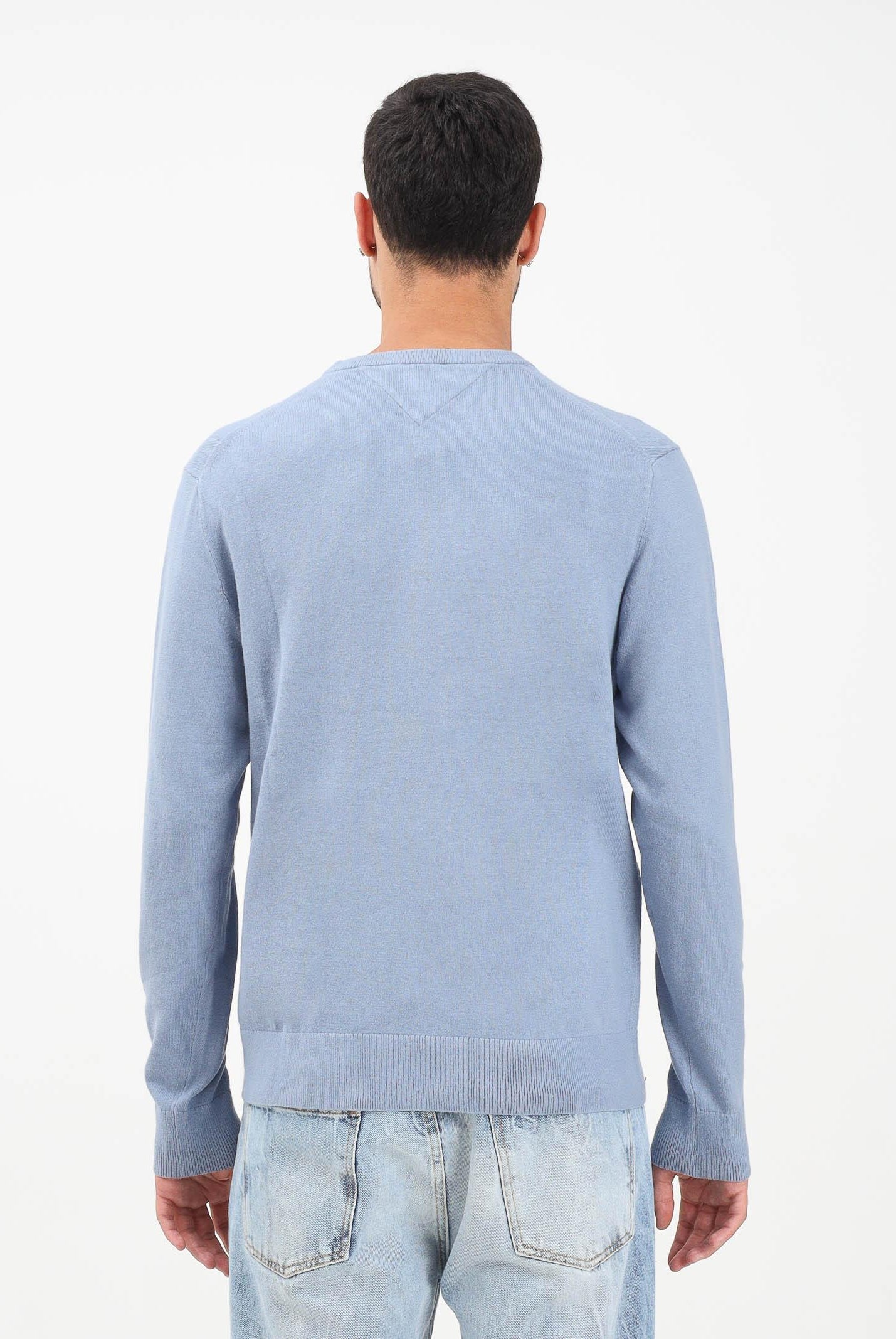 TOMMY HILFIGHER Maglioncino girocollo azzurro da uomo con ricamo bandierina Tommy Hilfigher MW0MW28046C2B TOMMY HILFIGER