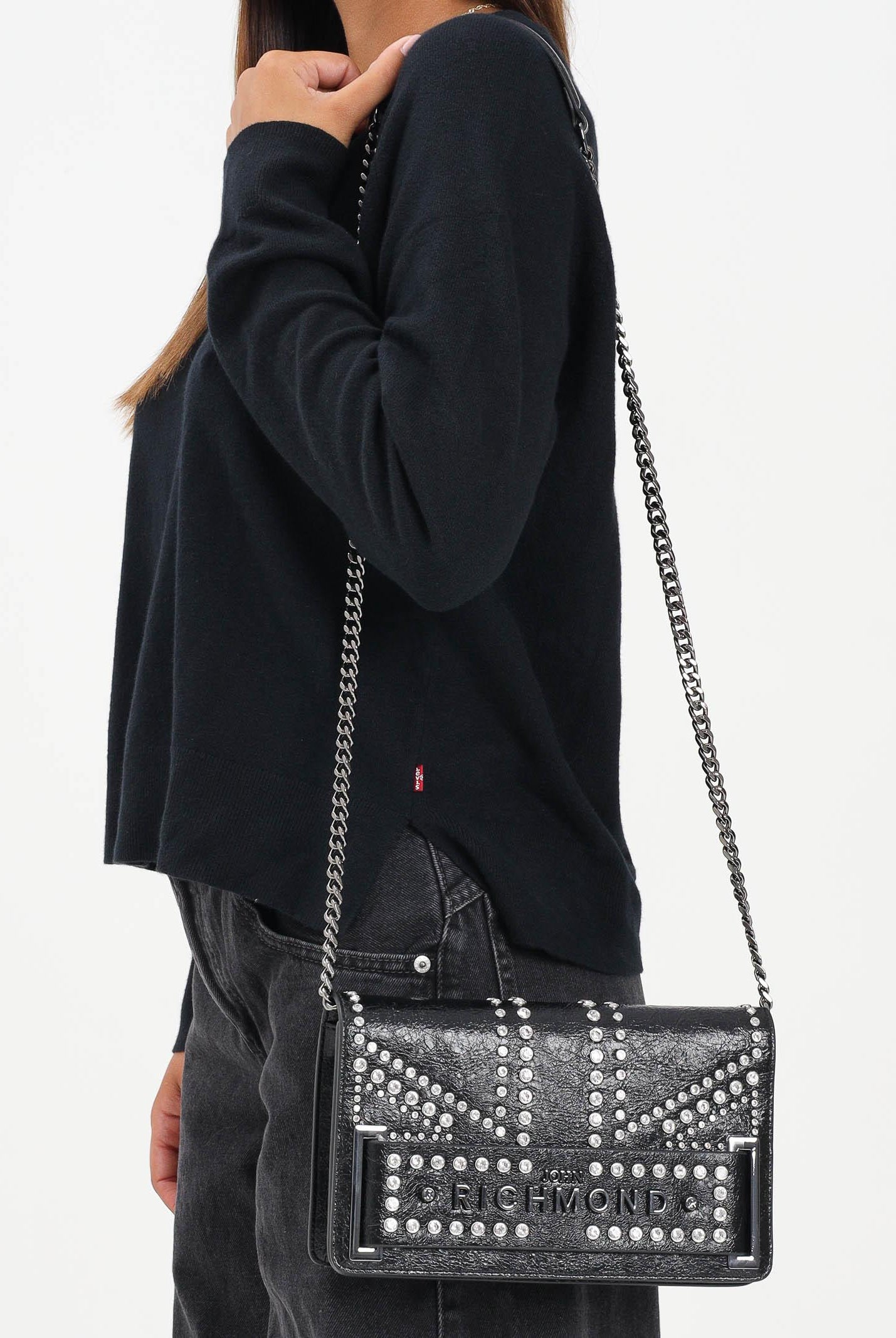 RICHMOND Borsa a tracolla nera da donna con borchie e logo RWA25234BO BL RICHMOND