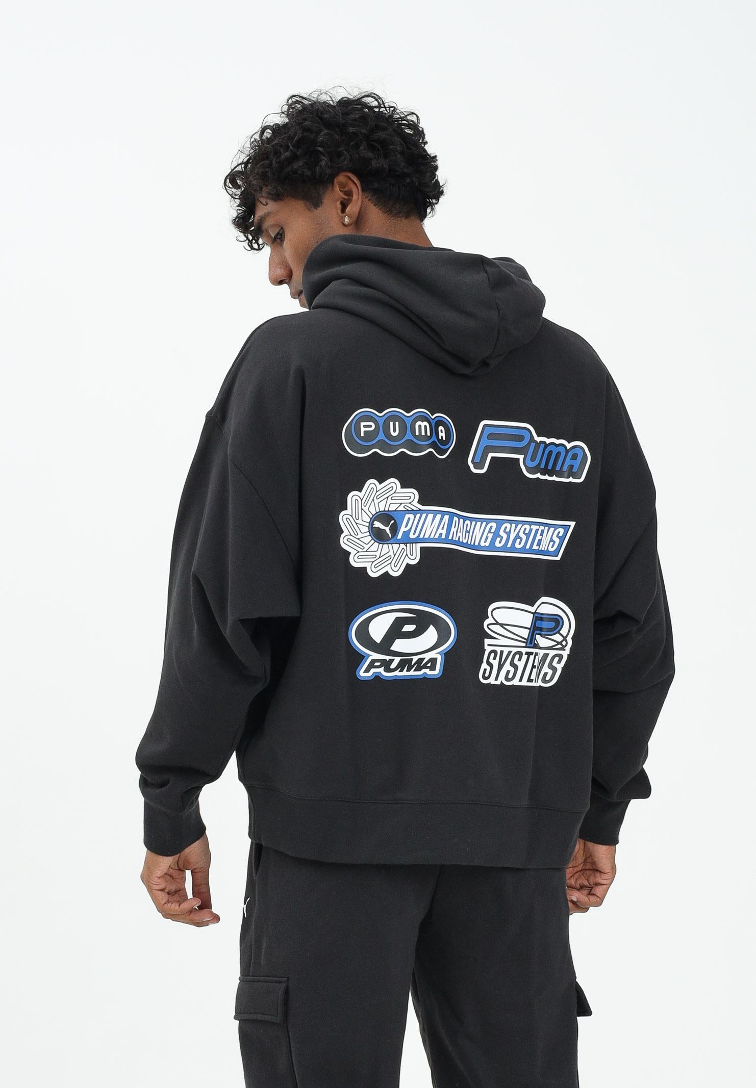 PUMA Felpa con cappuccio nera da uomo con logo stampato 632078 01 PUMA