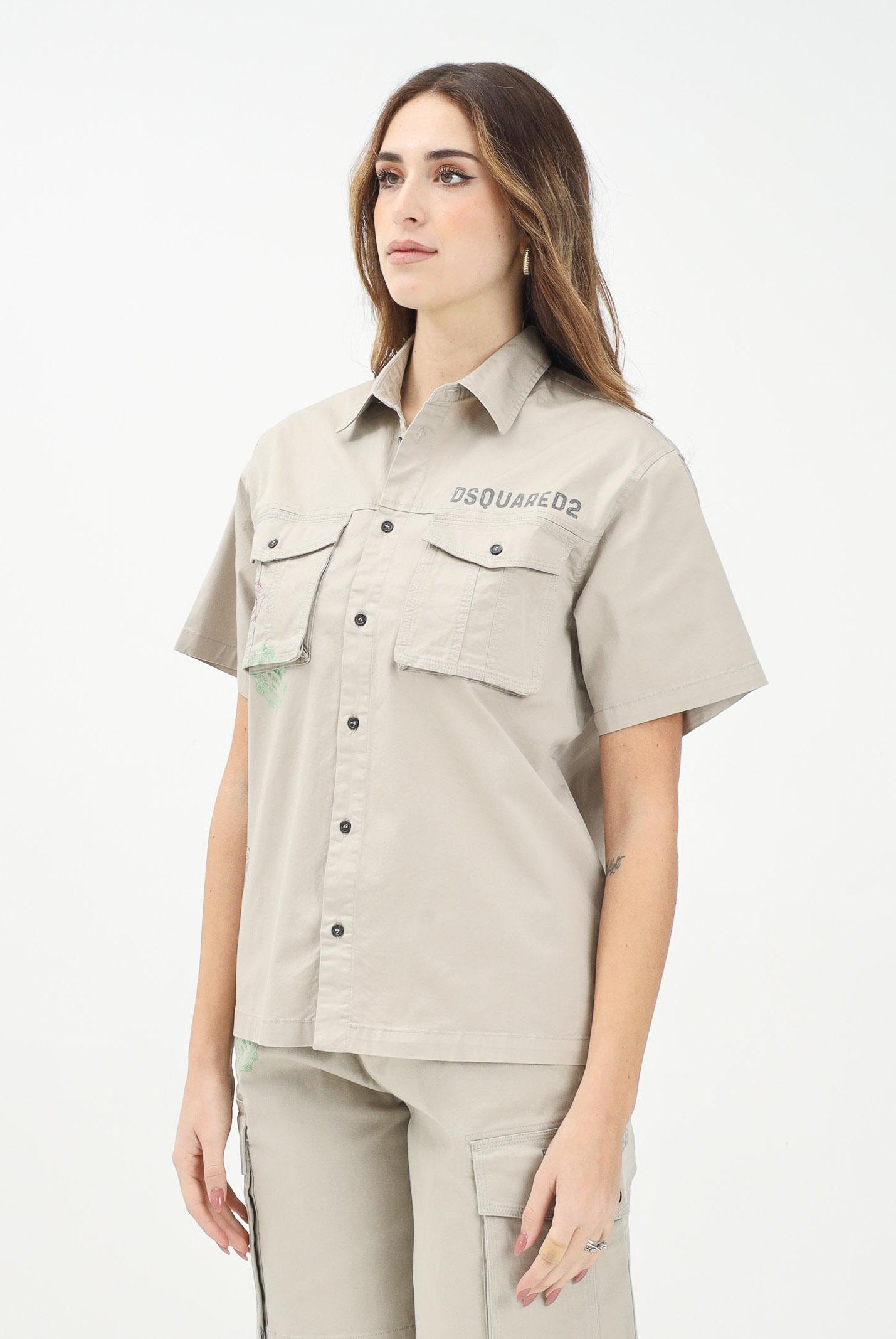 Camicia a manica corta beige per donna, ragazzi e bambini con grafica Passport DQ2775D0ACB DQ717 DSQUARED2