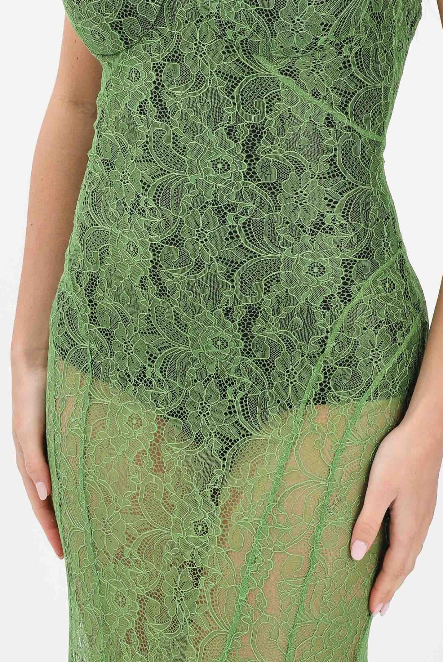 ELISABETTA FRANCHI Abito lungo verde da donna in pizzo floreale ABR0862E2 FA1 ELISABETTA FRANCHI