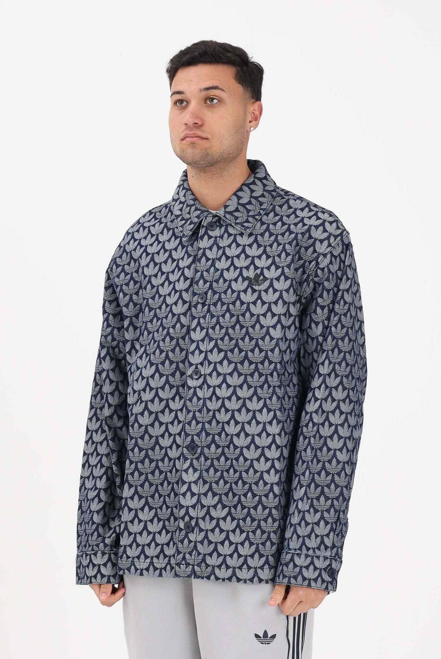 ADIDAS ORIGINALS Camicia a manica lunga in denim blu da uomo con motivo monogramma KD0397 . ADIDAS ORIGINALS