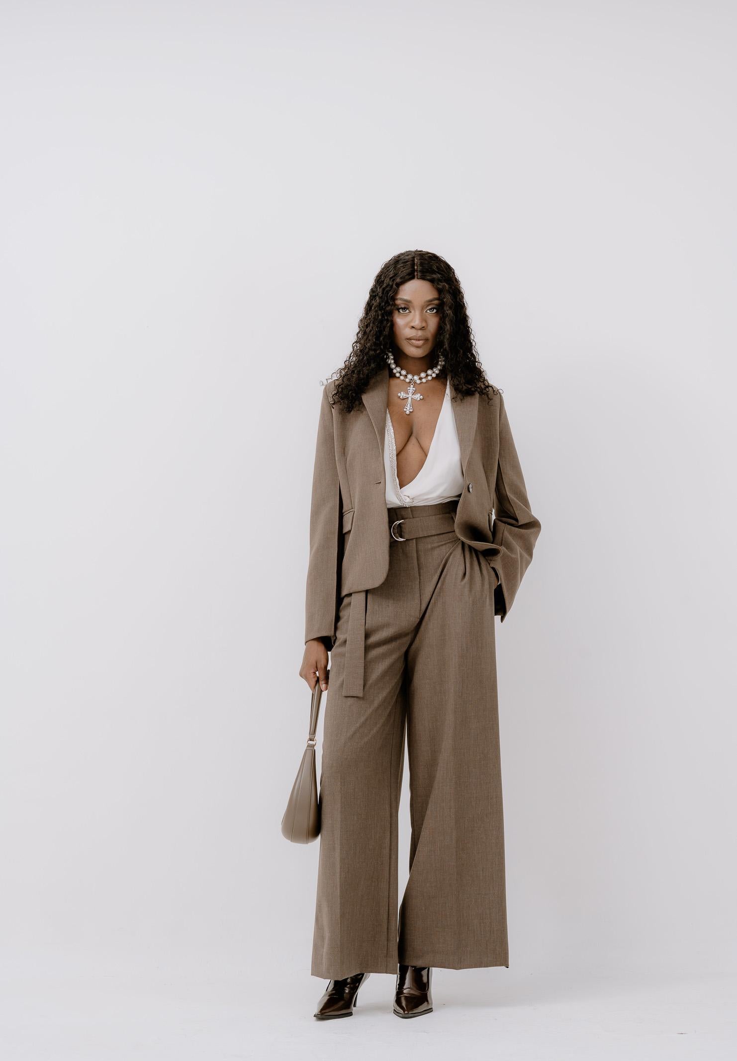 VICOLO Giacca marrone da donna con leggera trama mélange TF0203 A115 VICOLO