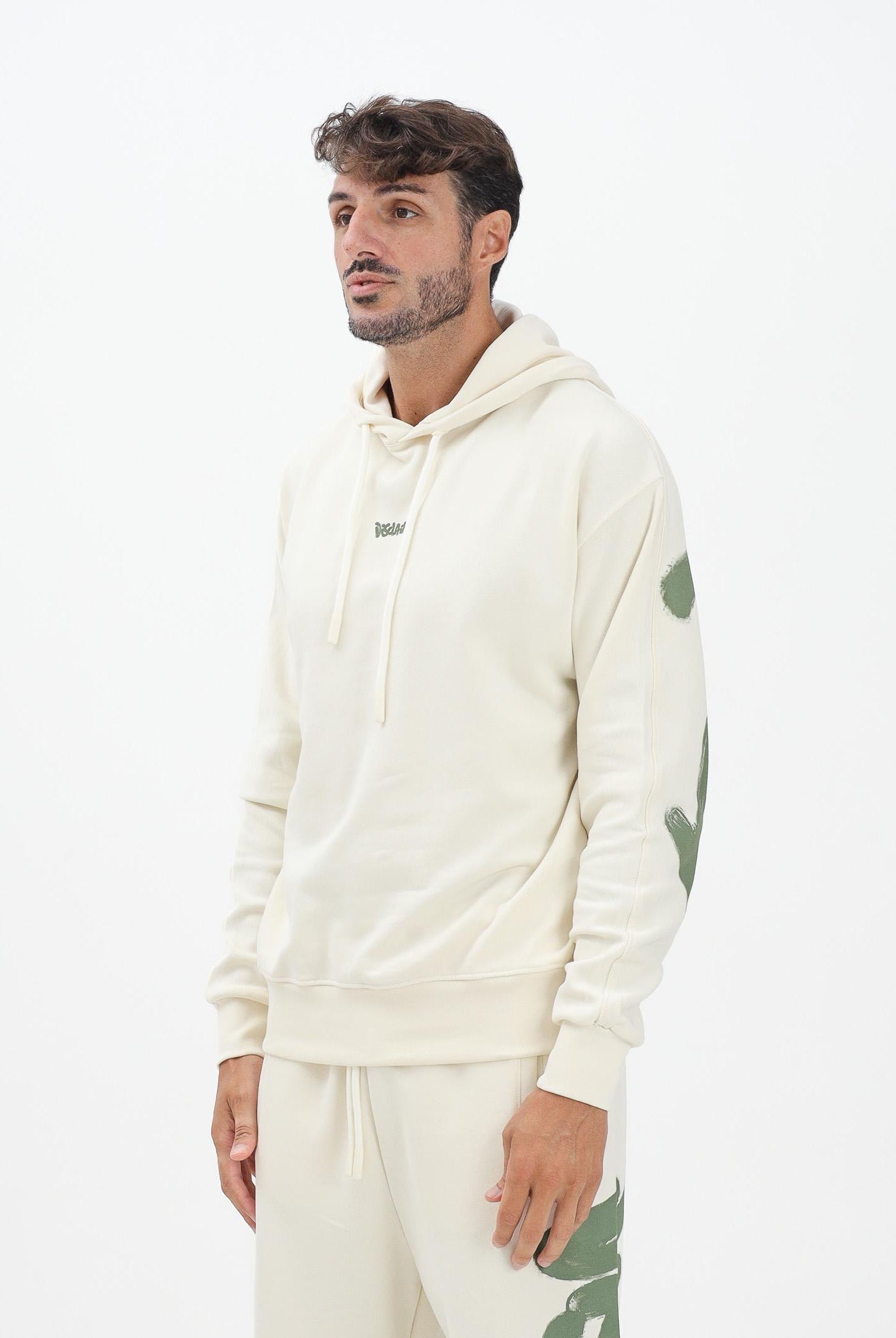 DISCLAIMER Felpa con cappuccio panna da uomo rifinita da stampa logo sul retro 25IDS55100 LAVE DISCLAIMER