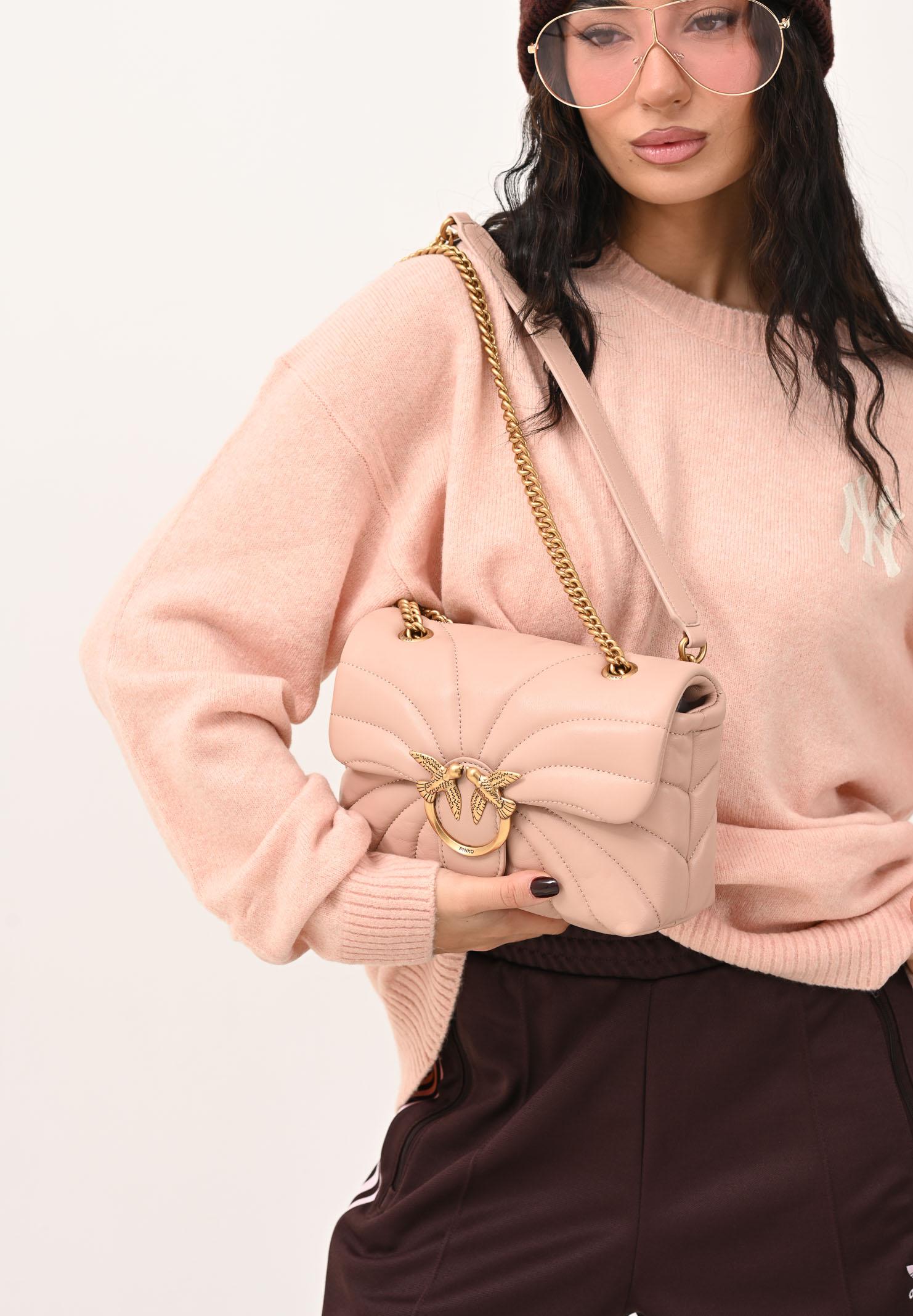 PINKO Borsa a tracolla Mini Love Bag Puff rosa da donna in nappa con trapuntatura Butterfly 100039A1EX O81Q PINKO