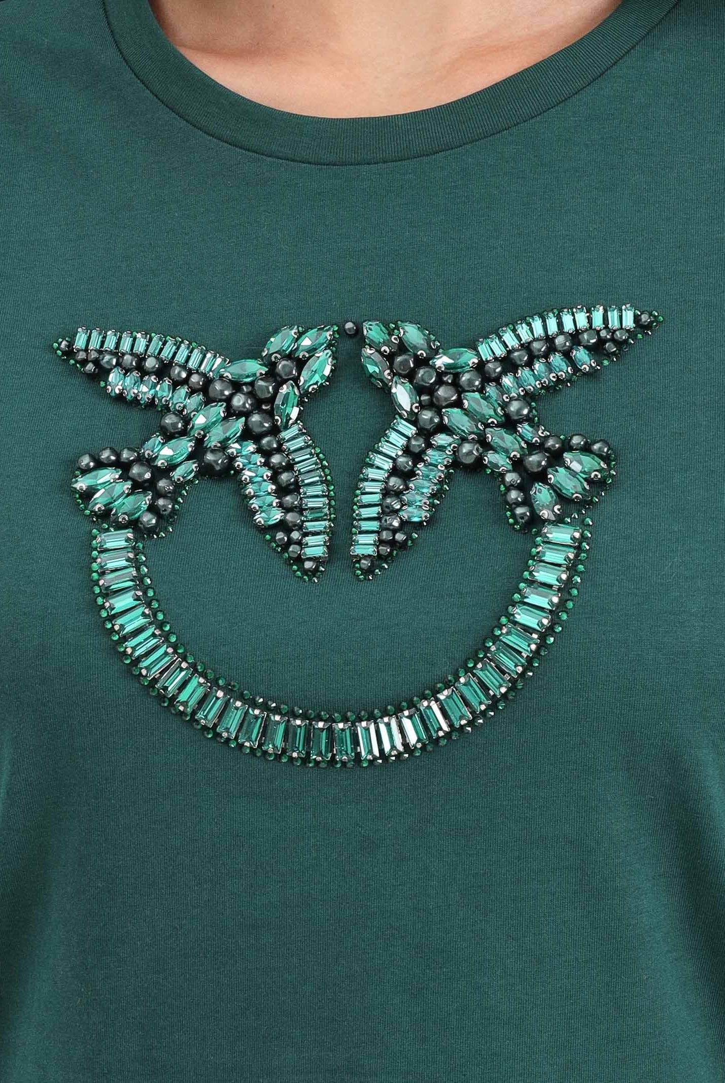 PINKO T-shirt a manica corta verde da donna con logo Love Birds 100535A2RN X79 PINKO